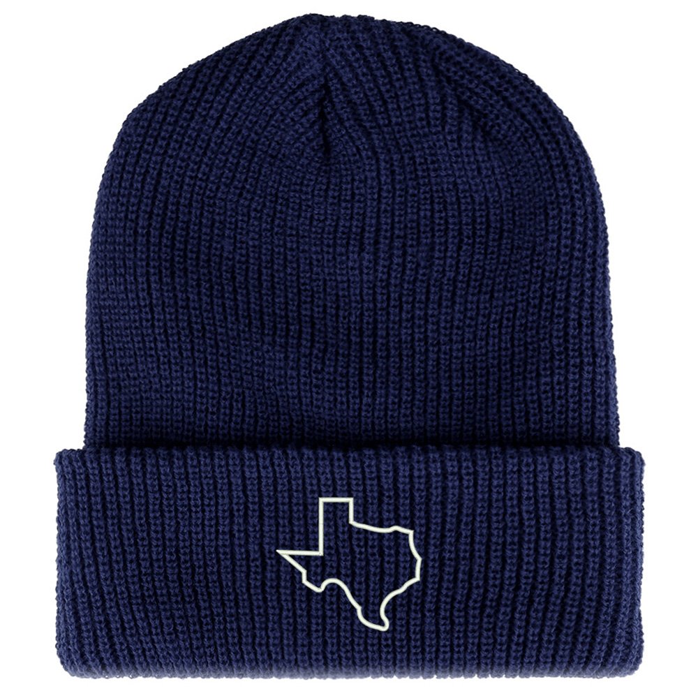 Texas State Outline Embroidered Ribbed Cuff Knit Beanie - Trendy Winter Hat for Men & Women - Perfect for Outdoor Activities, Sports, and Casual Wear