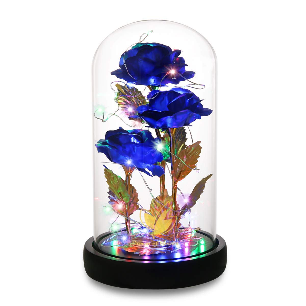 24K Gold-Plated Galaxy Artificial Rose with LED Lights in Glass Dome - Unique Valentine's Day, Mother's Day & Anniversary Gift for Her (Blue) | Romantic Home Decor, Wedding Centerpiece, Birthday Present