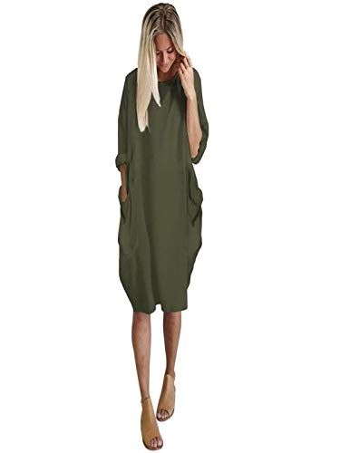 Women's Plus Size Casual Loose Pocket Dress - Crew Neck Long Sleeve Tunic Top for Everyday Wear, Office & Weekend Outings (Style A39)