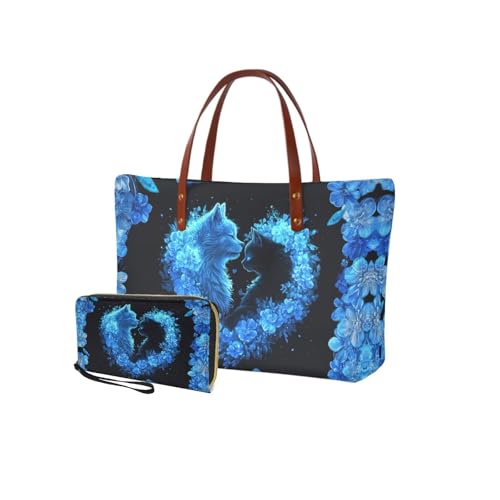 Blue-cat Couple Heart Print