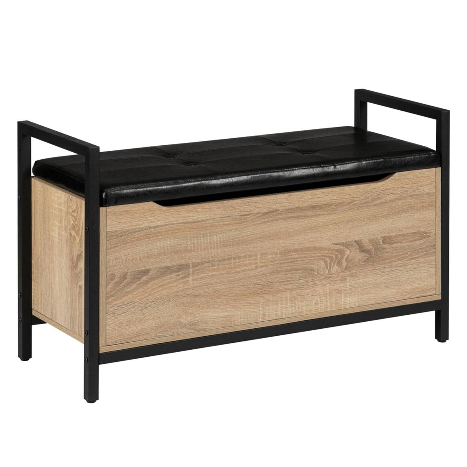 Industrial Hidden Shoe Storage Bench - White Oak Entryway Bench with Storage, Multi-Functional Ottoman for Hallway, Bedroom & Living Room - Perfect for Organizing Shoes, Blankets or Toys at Home Entrance