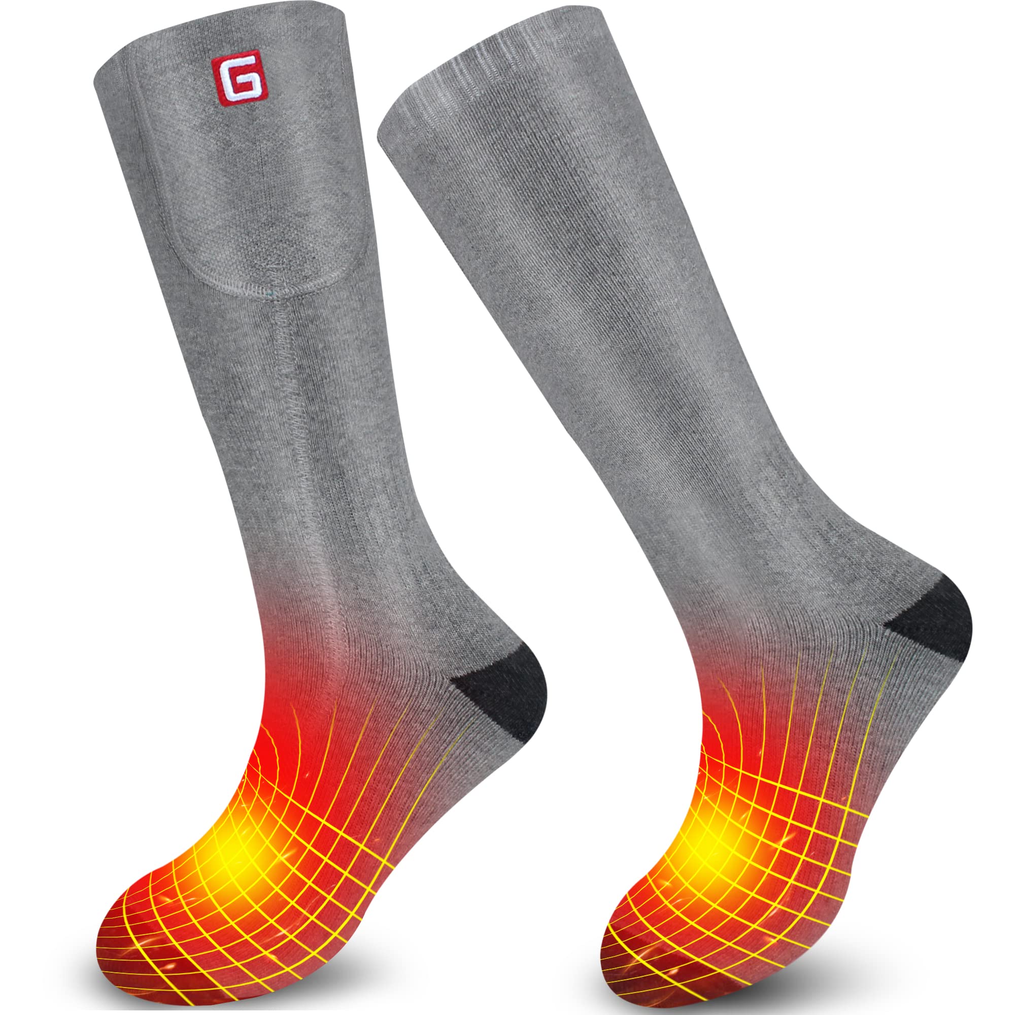 Rechargeable Electric Heated Socks for Men & Women - 3 Temperature Settings, Warm Cotton Thermal Winter Socks with 3.7V 2200mAh Battery (Grey, Large) - Perfect for Cold Weather Activities Like Camping, Hiking, Skiing & Motorcycle Riding