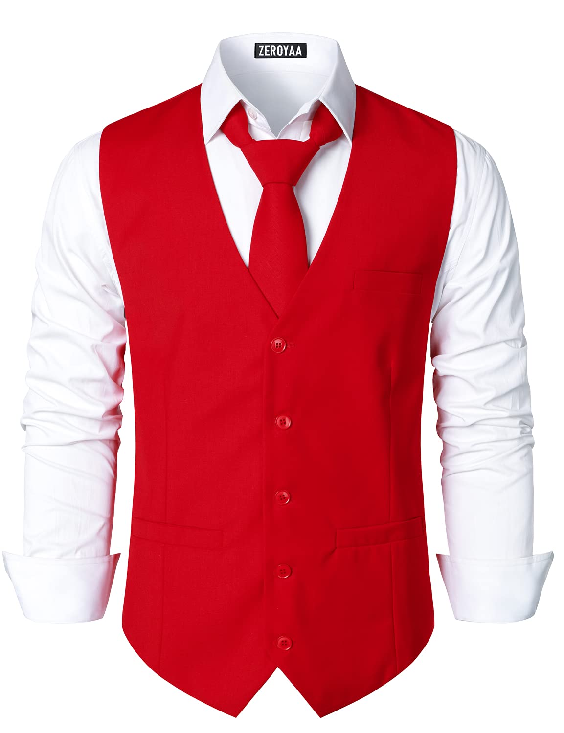 ZEROYAA Men's Slim Fit 3-Pocket Formal Dress Vest for Suit & Tuxedo | Business Casual & Wedding Attire | Urban Hipster Waistcoat for Office, Prom & Special Occasions