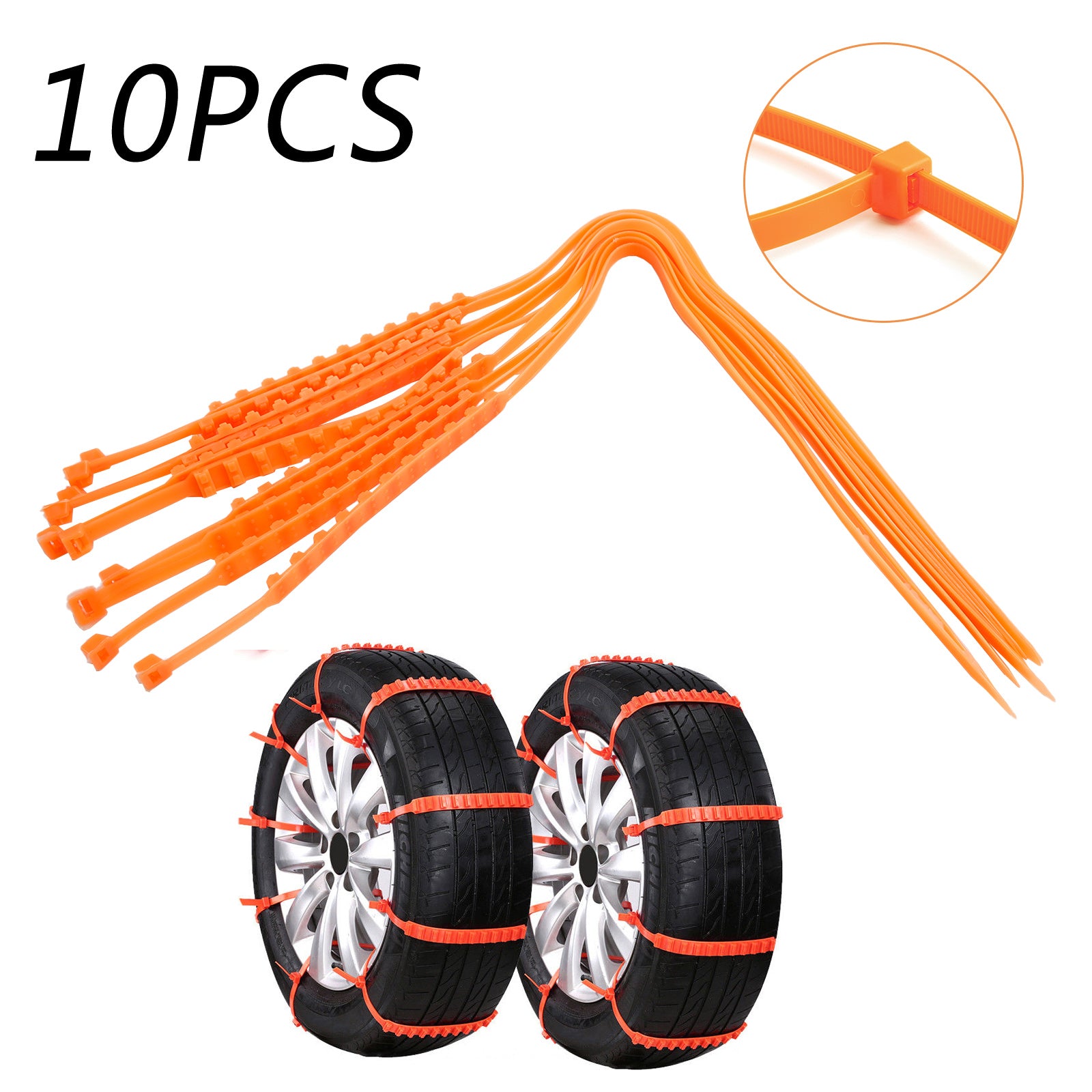 10/20/40PCS Heavy Duty Snow Tire Chains - Anti-Skid Traction Belts for Cars, Trucks & SUVs | Winter Emergency Driving Safety Gear (Orange) - Perfect for Icy Roads, Mountain Trips & Snowy Commutes