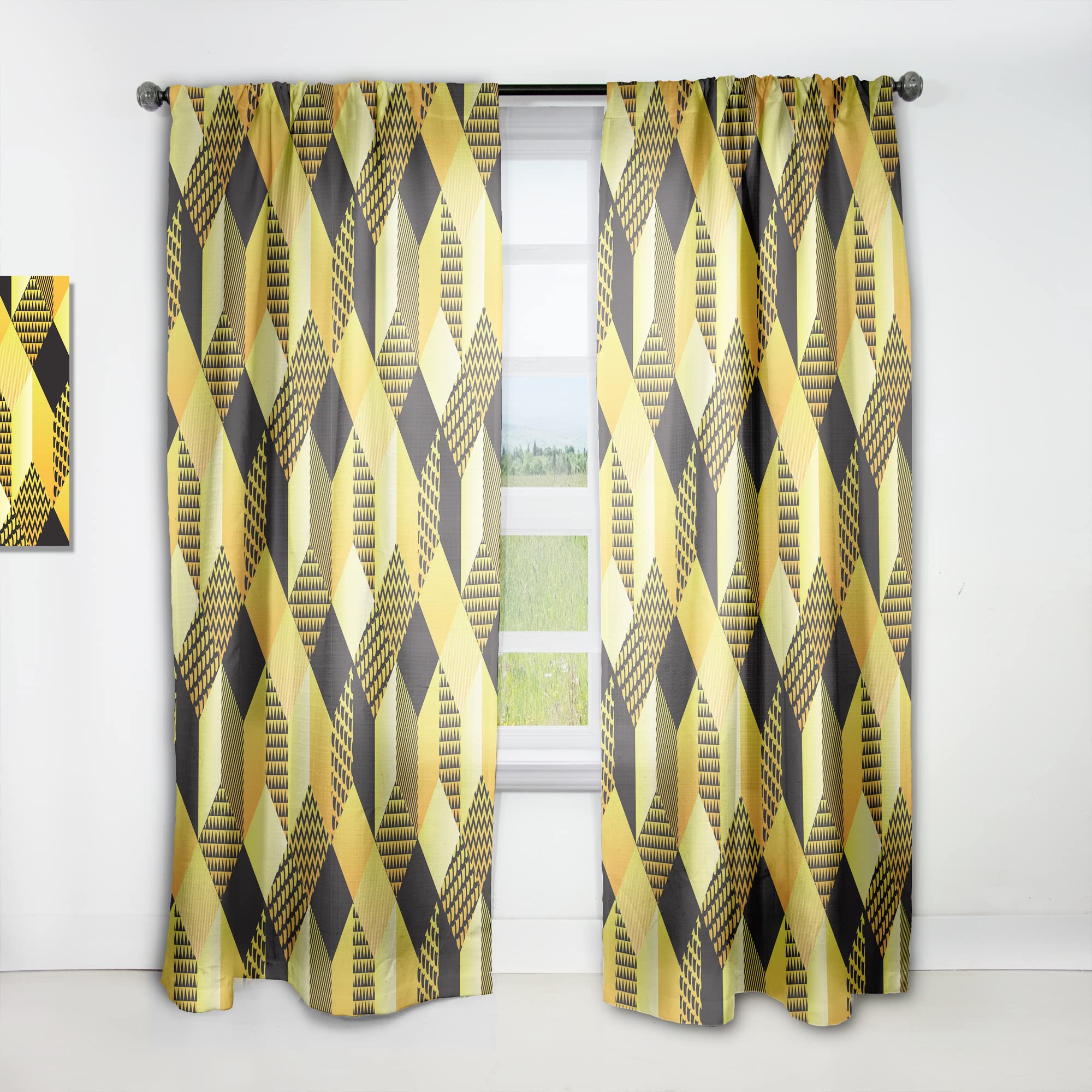 Retro Hexagon Pattern II Thermal Insulated Curtains - Single Panel 52x108 - Blackout Drapes for Bedroom & Living Room - Perfect for Home Decor, Privacy & Temperature Control