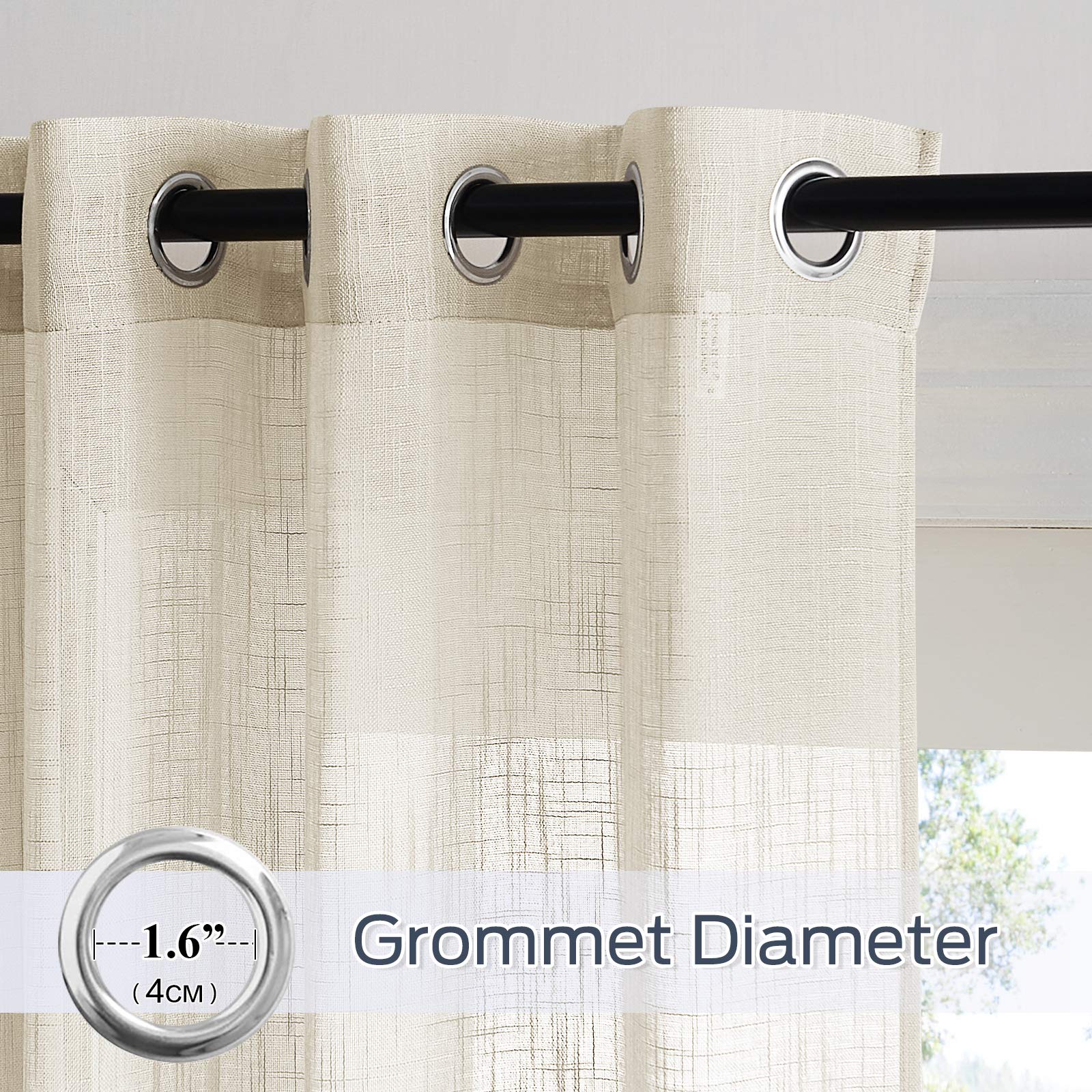 PONY DANCE 36 Inch Beige Kitchen Curtains - Semi Sheer Linen Textured Farmhouse Window Treatments with Grommet Top, Set of 2 Panels for Cafe, Bathroom, Bedroom & Small Windows | Perfect for Rustic, Modern and Farmhouse Style Decor
