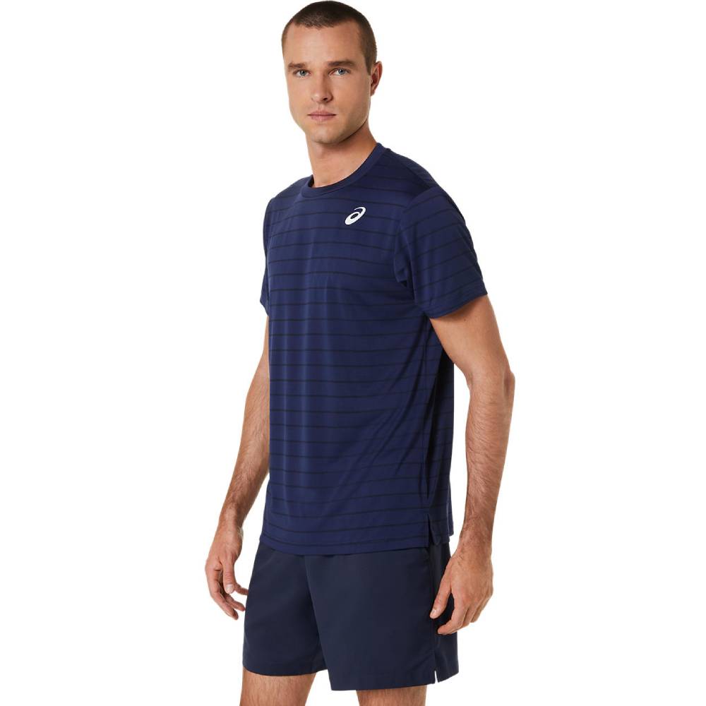 ASICS Men's Court Stripe Performance Tennis Polo Shirt - Breathable Quick-Dry Activewear (Midnight Blue) - Perfect for Tennis, Golf & Casual Wear