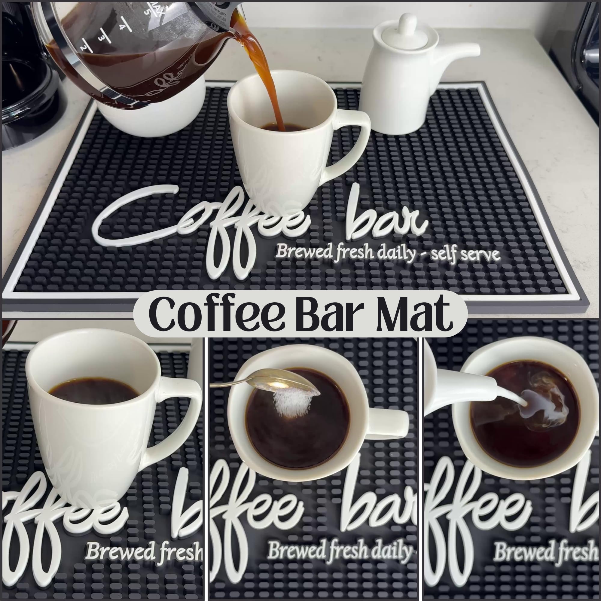 Premium Coffee Bar Mat for Countertop - Large 18x12 Non-Slip Kitchen Mat, Bar Accessories & Decor - Durable Coffee Station Sign - Perfect for Home Cafes, Coffee Shops & Kitchen Counter Protection