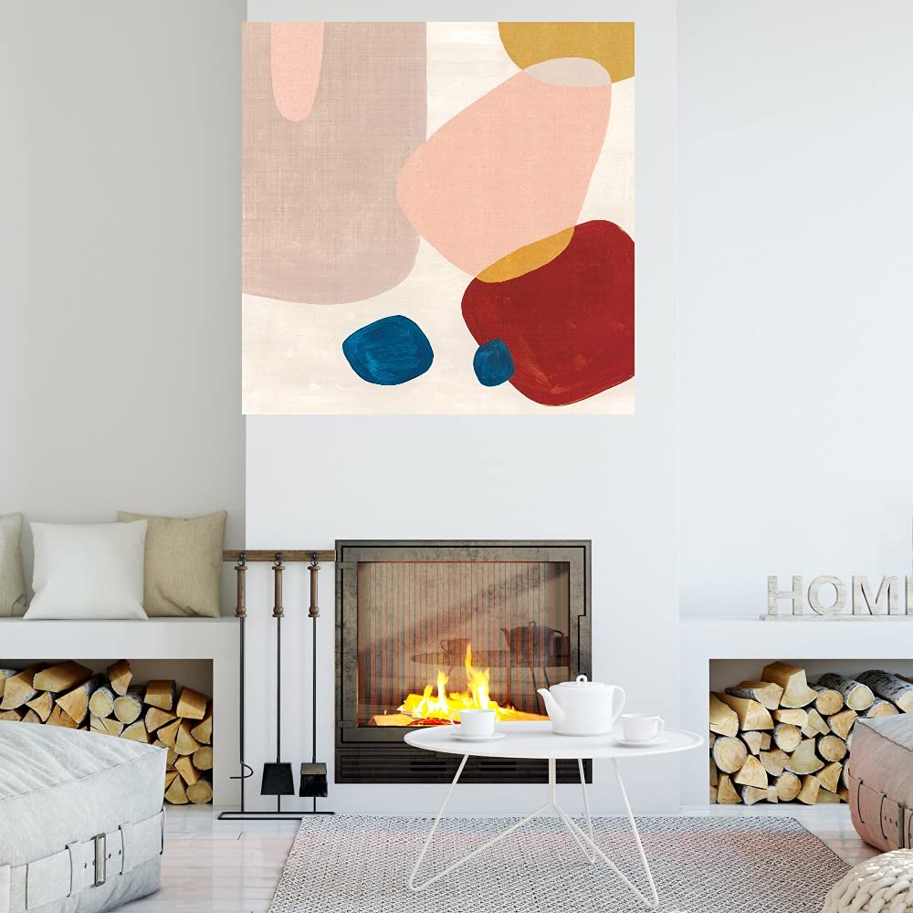Pink Pebbles III Abstract Canvas Wall Art by Eva Watts - 22x22 Inch Ready to Hang Painting for Living Room, Bedroom, Office Decor - Modern Home & Commercial Space Wall Decor