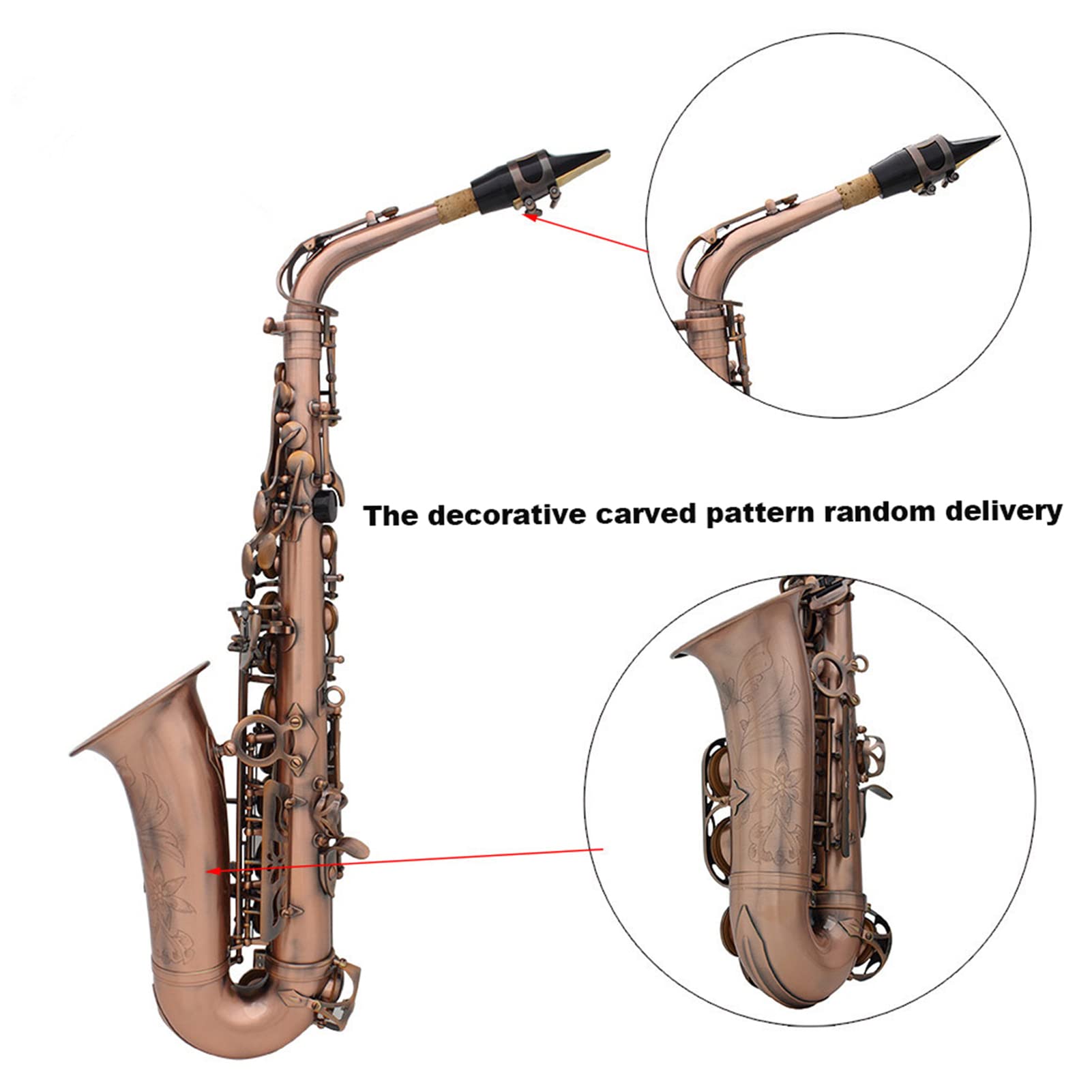 Professional Red Bronze E-flat Alto Saxophone with Abalone Shell Key Carvings - Includes Case, Gloves, Cleaning Cloth, Straps & Brush - Perfect for Jazz, Classical Music & Live Performances