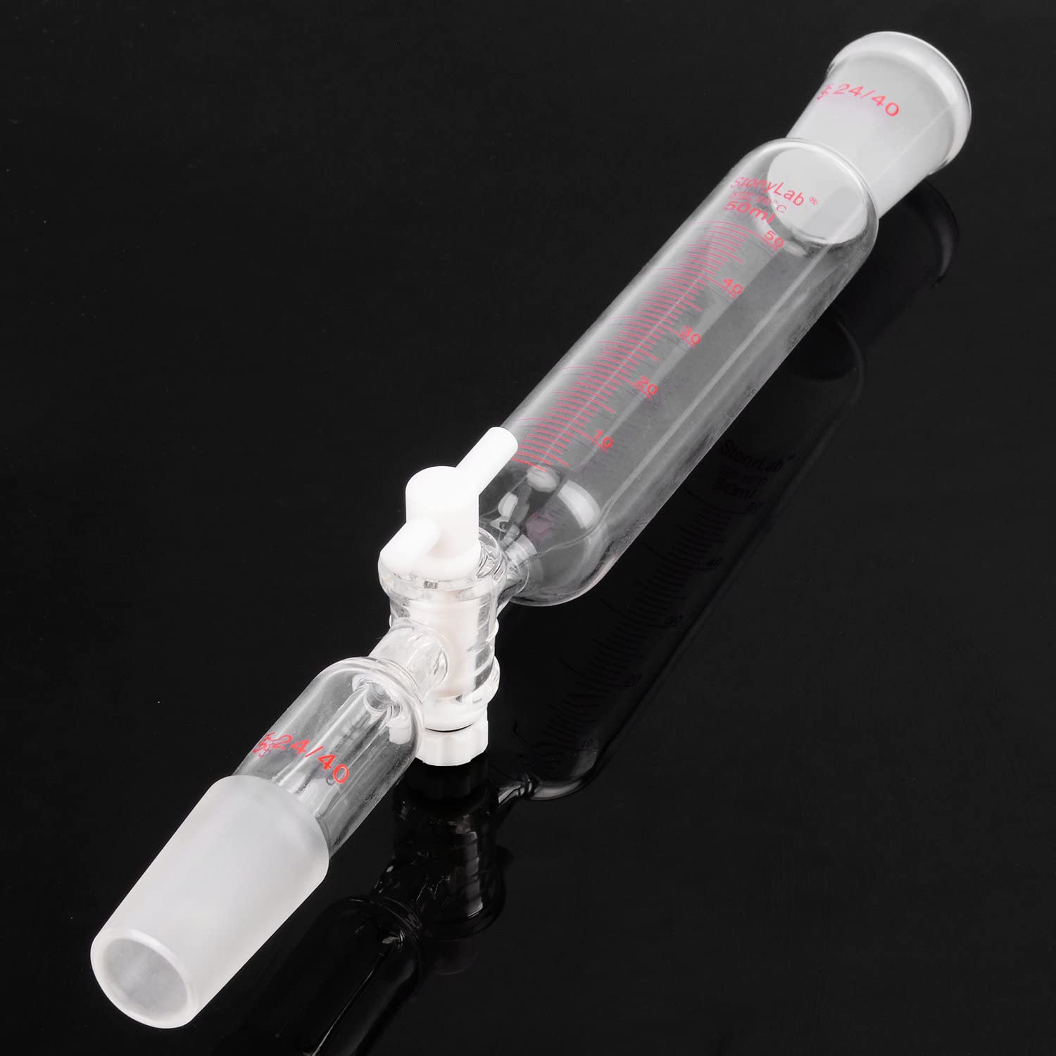 Stonylab 50ml Borosilicate Glass Pressure Equalizing Addition Funnel with PTFE Stopcock & 24/40 Joint - Graduated Dropping Funnel for Precise Liquid Transfer in Chemistry Labs, Essential for Distillation, Titration & Organic Synthesis Experiments