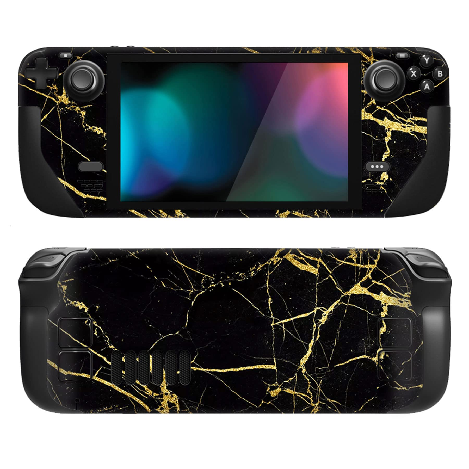 PlayVital Full Protective Skin Decal for Steam Deck LCD & OLED - Black Gold Marble Vinyl Cover | Scratch-Resistant Custom Stickers for Gaming Console Protection | Perfect for Travel, Gaming Sessions & Display