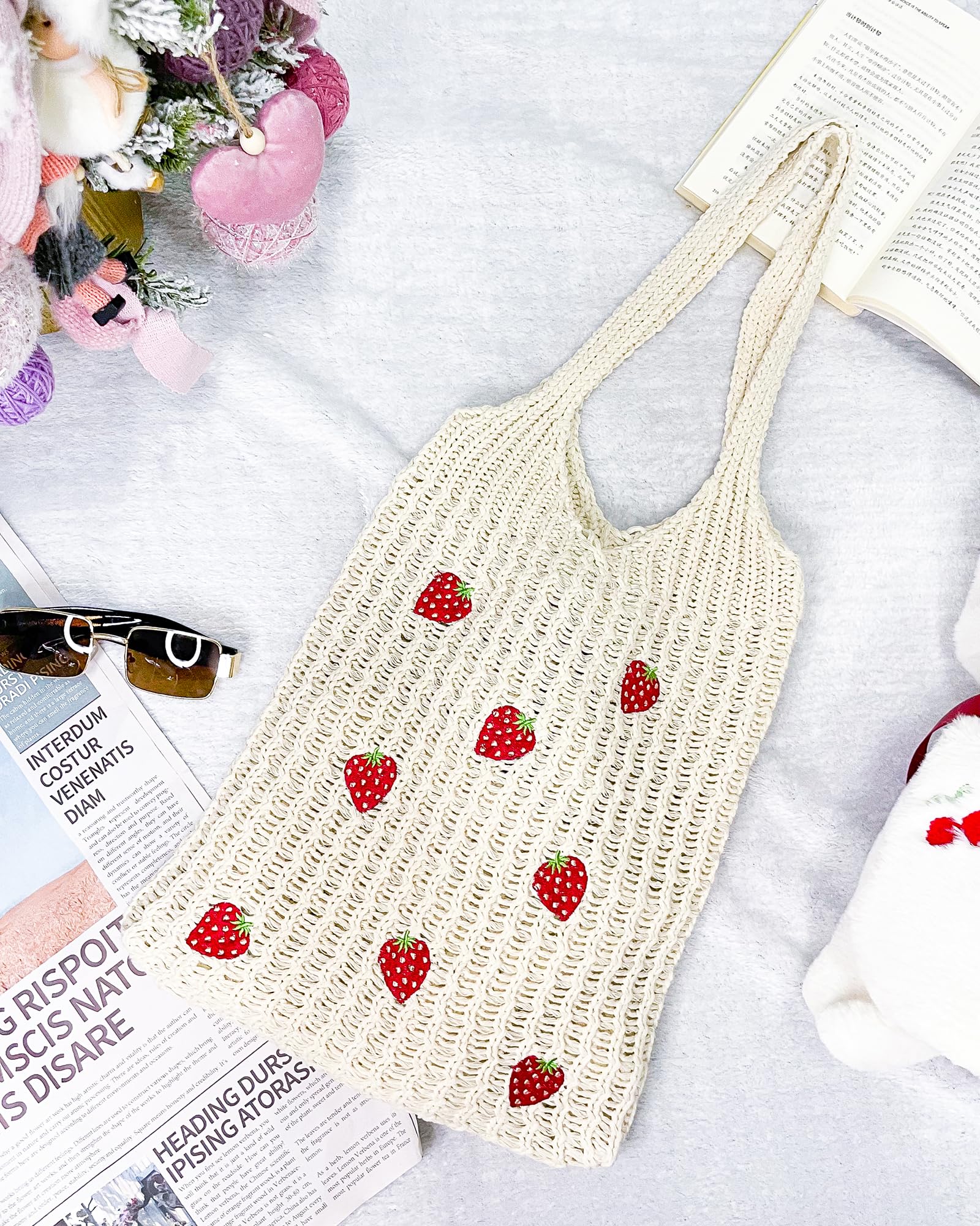 Stylish Strawberry Crochet Tote Bag - Handmade Knitted Shoulder Bag for Women | Perfect for Beach, Shopping & Everyday Use