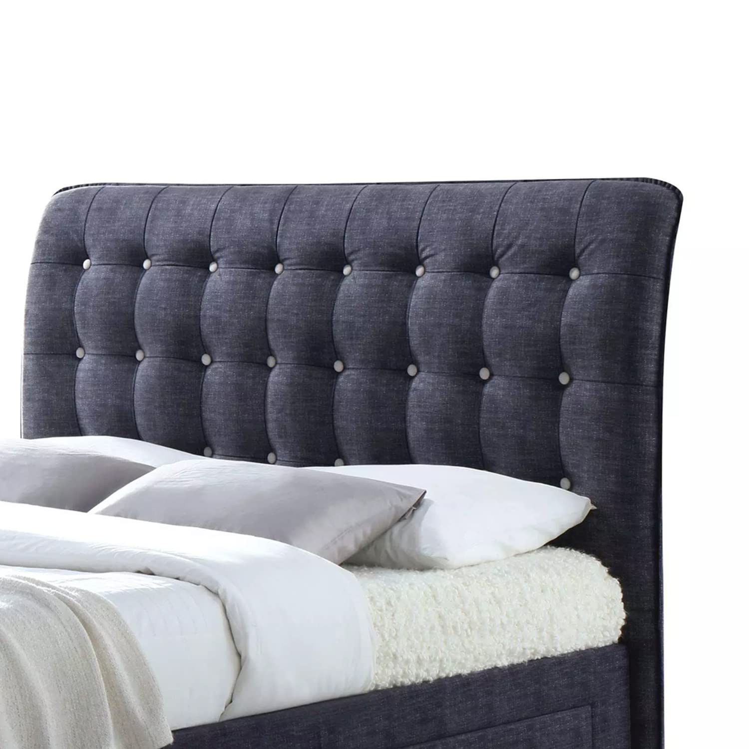 Benjara Dark Gray Fabric Upholstered Queen Size Storage Bed with Button Tufted Headboard - Modern Bedroom Furniture for Master Bedroom, Guest Room, and Small Spaces