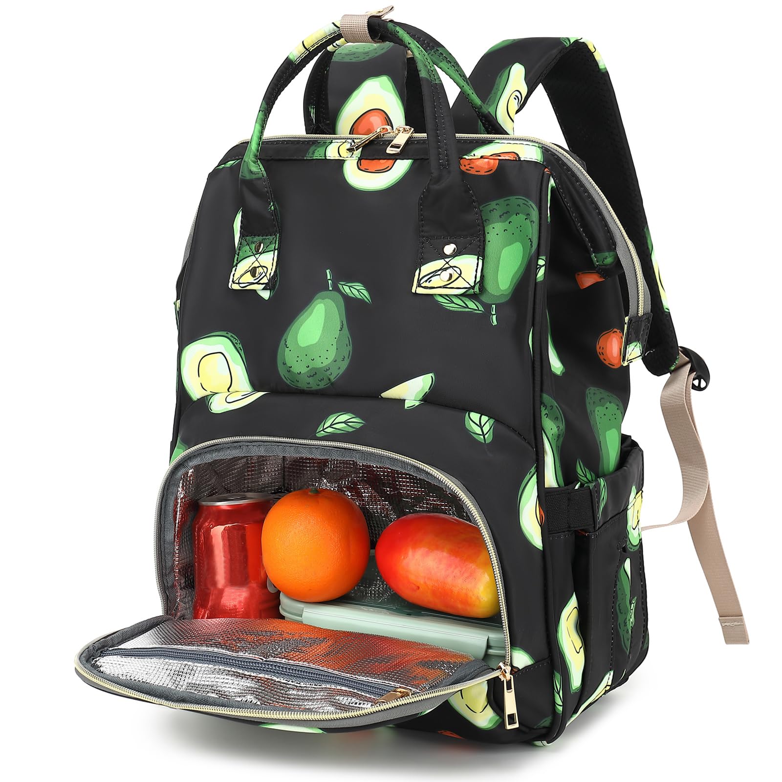 Insulated Avocado Lunch Backpack for Women & Girls - Cooler Backpack with Laptop Compartment for School, Work, Nursing | Perfect for Picnics, Office Commute & College Campus
