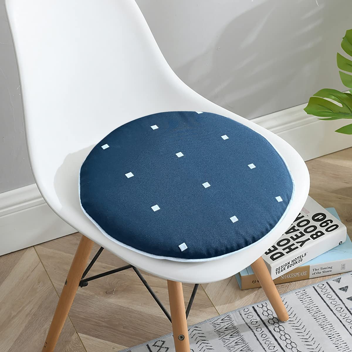 Bistro Chair Cushions Set of 2 - Navy Blue Outdoor Seat Cushions 16x16 Inch, Polka Dot Round Patio Chair Pads for Dining Chairs, Garden Furniture - Perfect for Outdoor Dining, Backyard Decor & Patio Relaxation