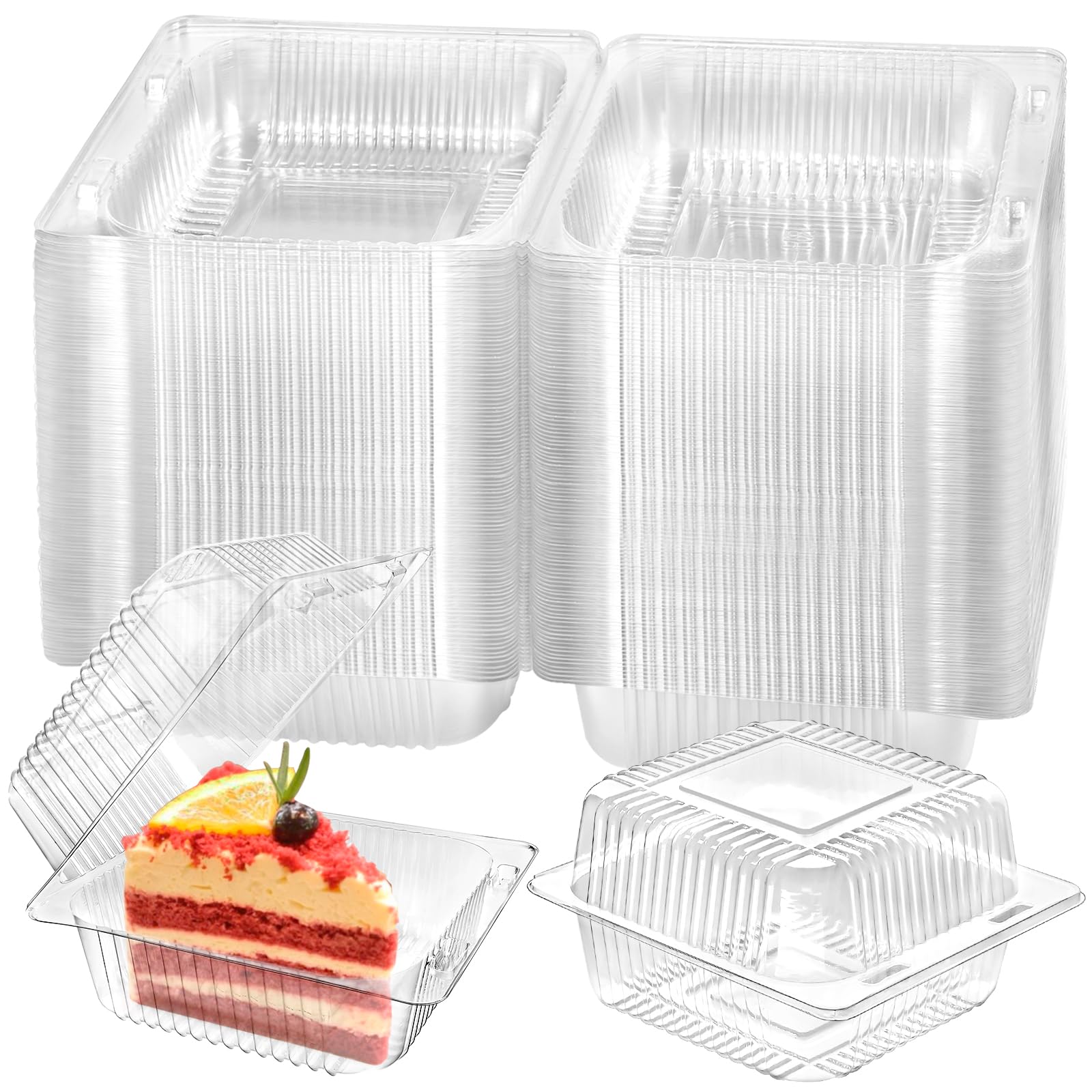 TOFLEN 100-Pack Clear Plastic Hinged Cake Slice Containers with Lids | Square Disposable Clamshell Takeout Trays for Mini Cakes, Salads, Sandwiches & Desserts | Perfect for Bakeries, Catering & Party Food Storage