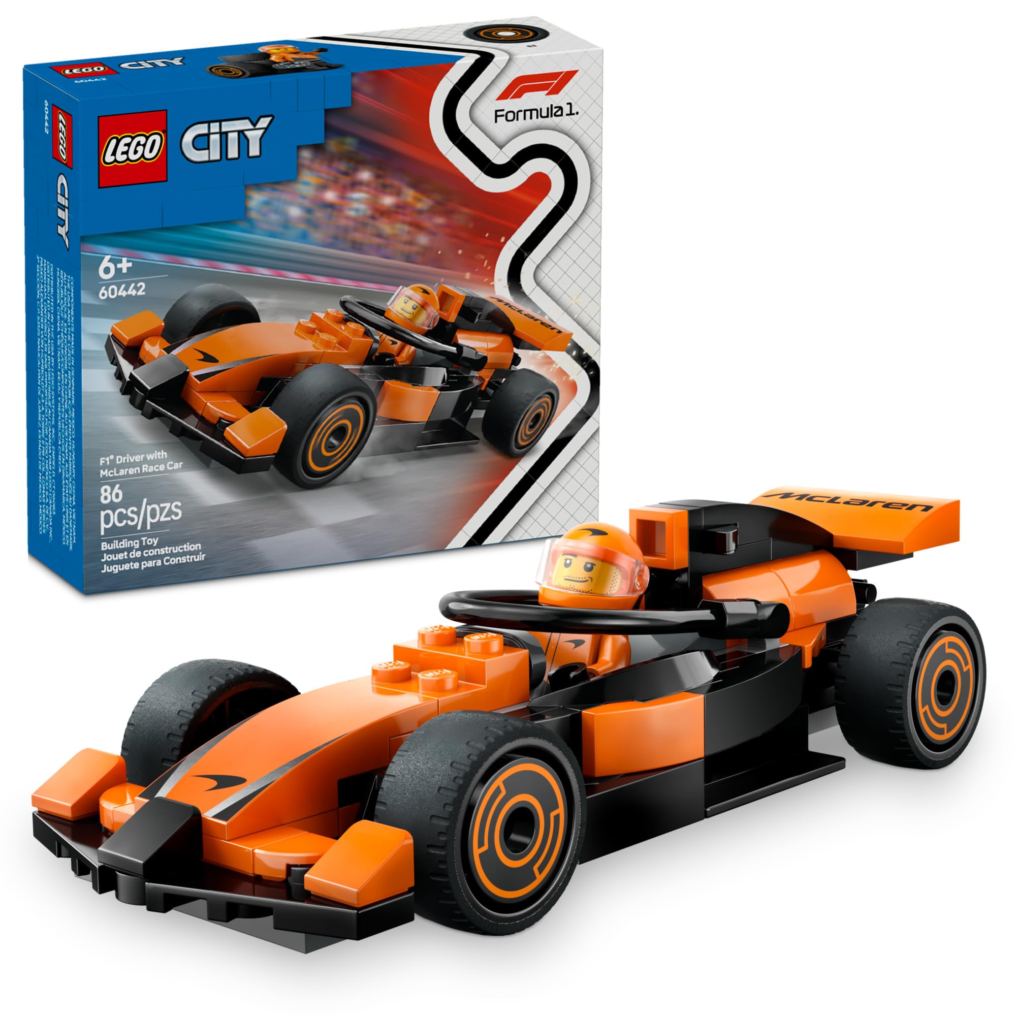LEGO City McLaren F1 Race Car Building Kit with Driver Minifigure - STEM Toy for Kids Ages 6+ - Perfect Gift for Birthday & Christmas - Collectible Model for Formula 1 Fans - Great for Pretend Play, Racing Adventures & Display