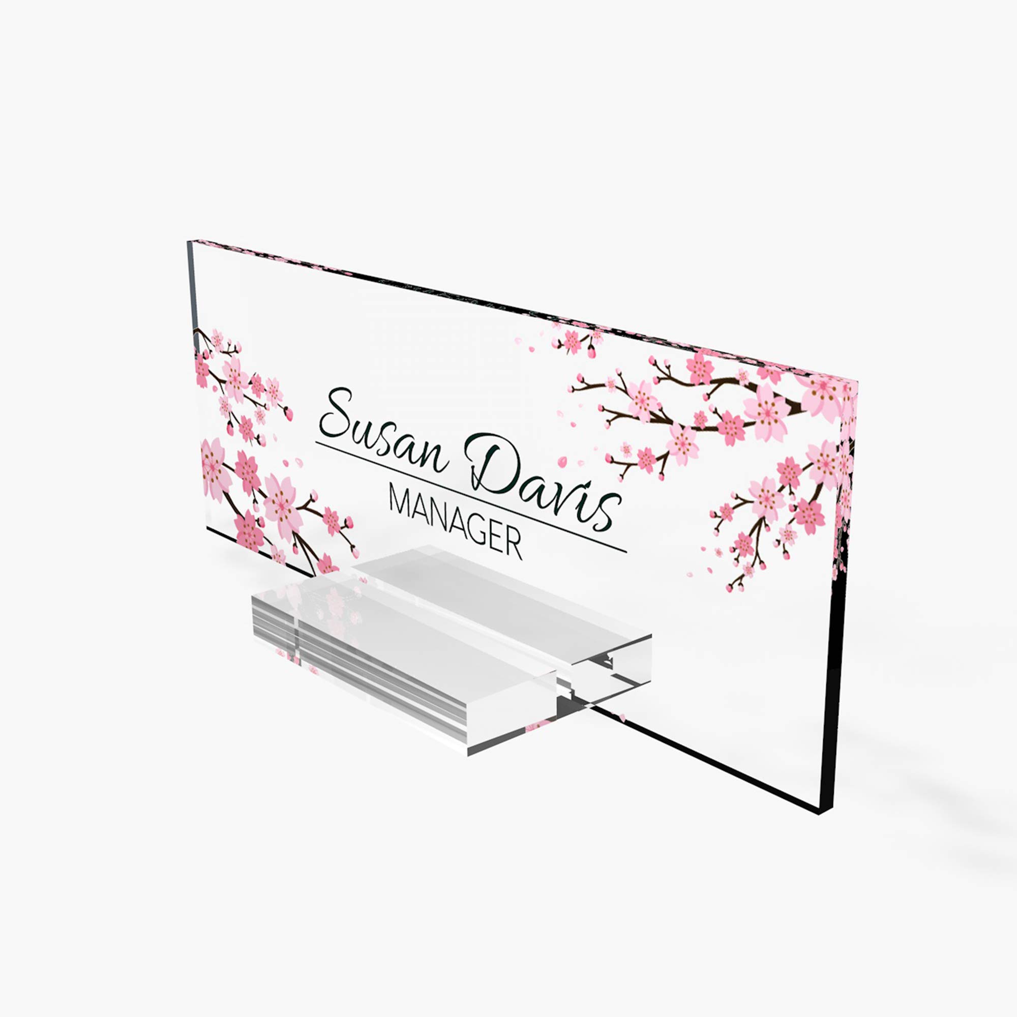 Personalized Desk Name Plate - Modern Office & Home Decor for Women, Teachers - Cherry Blossom Design (8