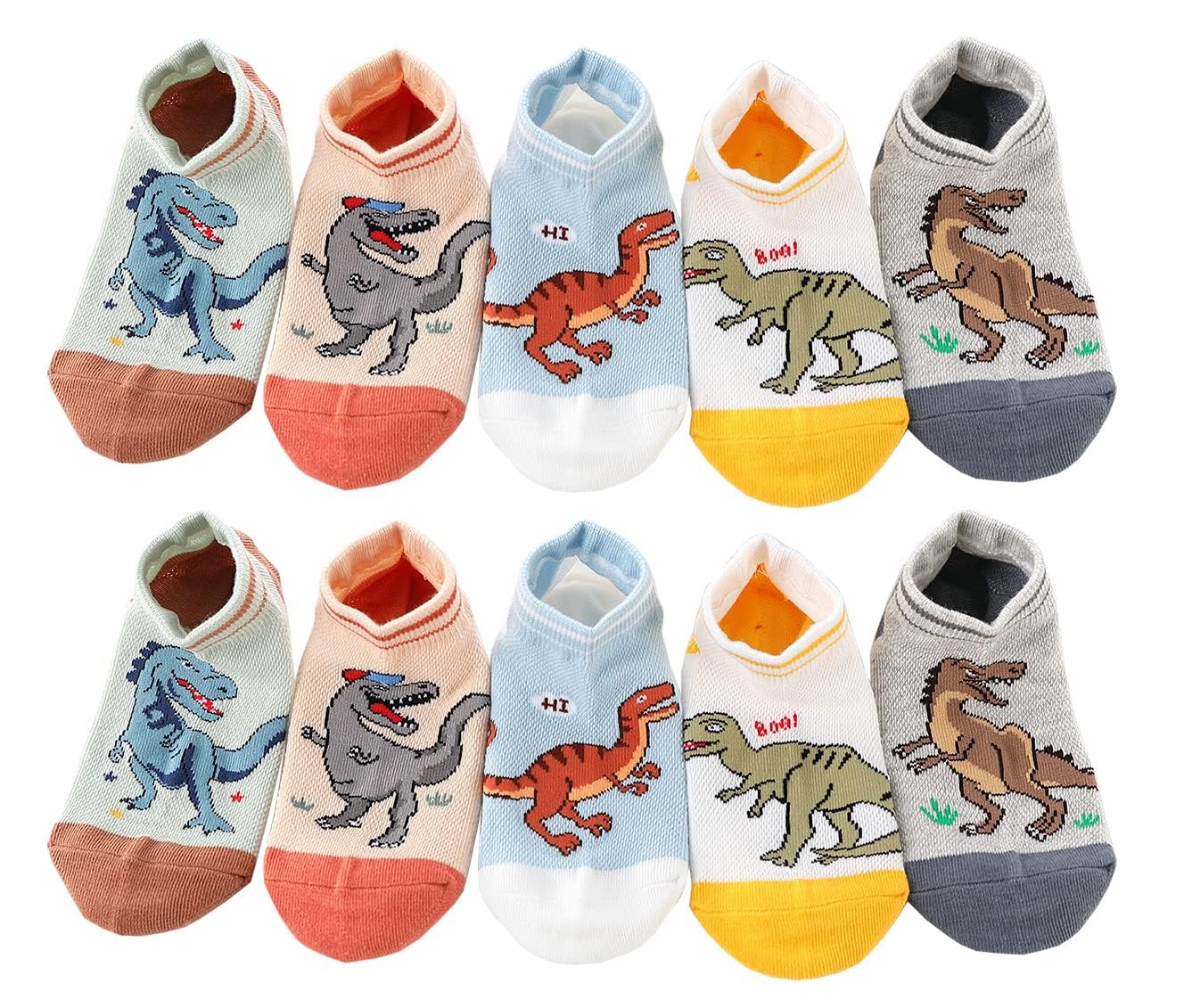CHUNG Boys' Cotton Ankle Socks 5/10 Pack - Low Cut Dinosaur Print Mesh Socks for Kids 2-9 Years - Lightweight Breathable for School, Running, Sports & Casual Wear - Perfect for Everyday Play and Athletic Activities