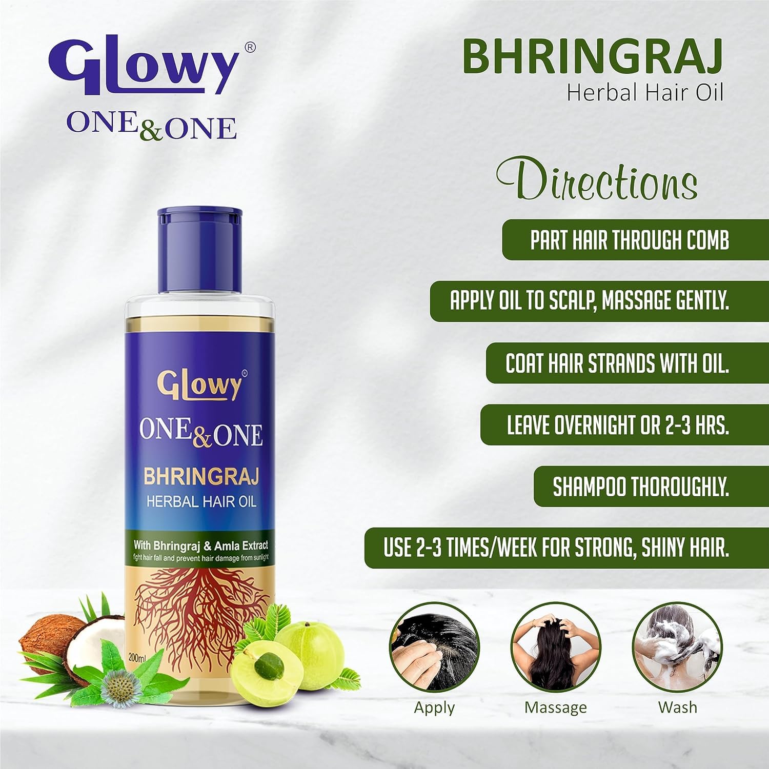 GLOWY Ayurvedic Maha Bhringraj Hair Oil with Amla Extracts - Natural Herbal Treatment for Scalp Massage, Hair Growth, Reduce Hair Fall & Strengthen Hair | Perfect for Daily Hair Care & Relaxing Scalp Therapy