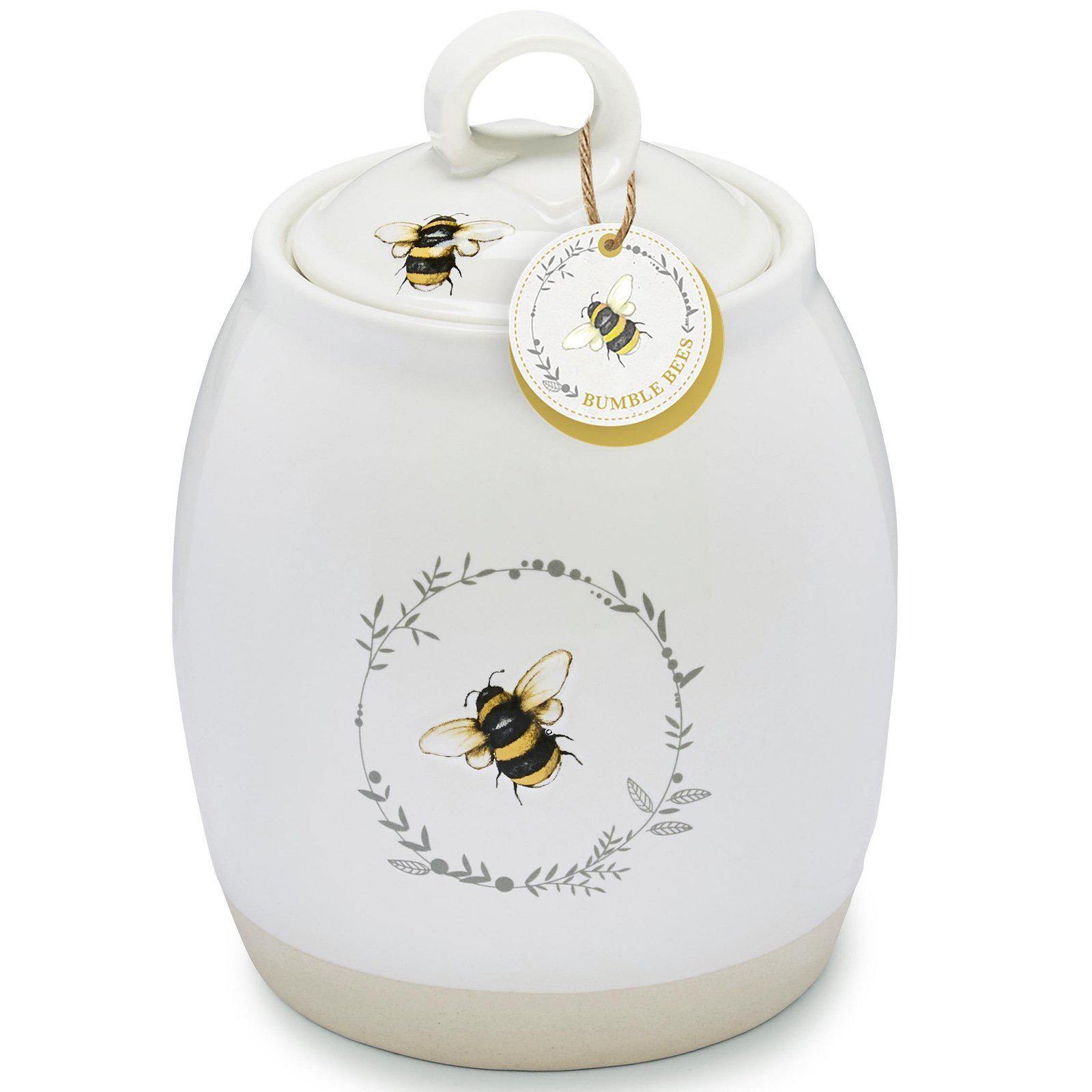 Bumble Bees Ceramic Sugar Canister with Airtight Lid - Honey Bee Themed Kitchen Storage for Sugar, Flour & Coffee - Perfect for Farmhouse, Cottagecore & Rustic Decor