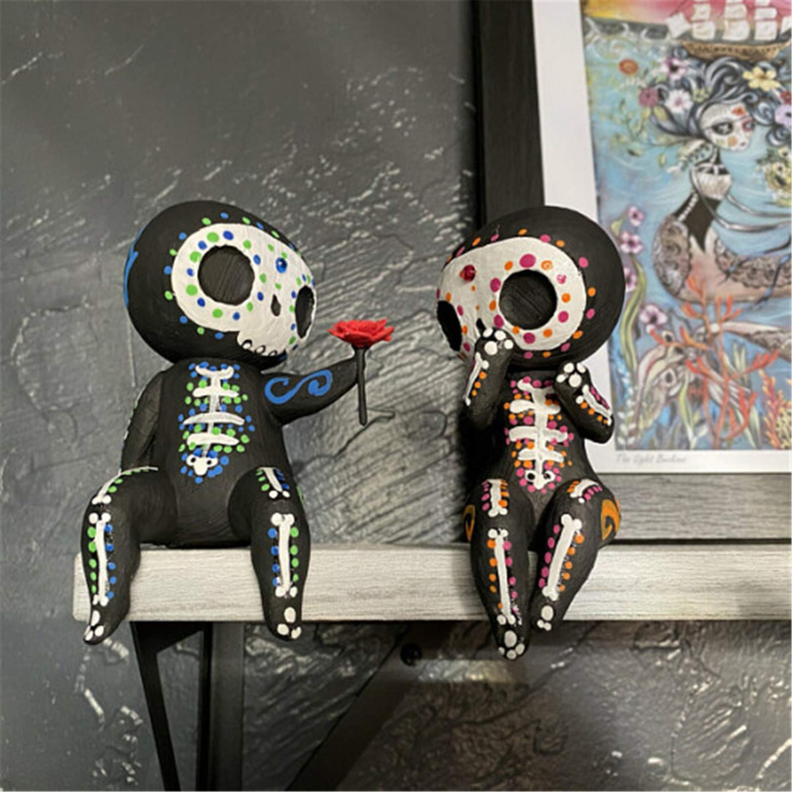 Muised Sugar Skull Couple Figurine Statues - Handcrafted Resin Table Decor for Valentine's Day, Anniversary & Wedding Gifts - Perfect for Home Decor, Romantic Gifts & Gothic Wedding Centerpieces