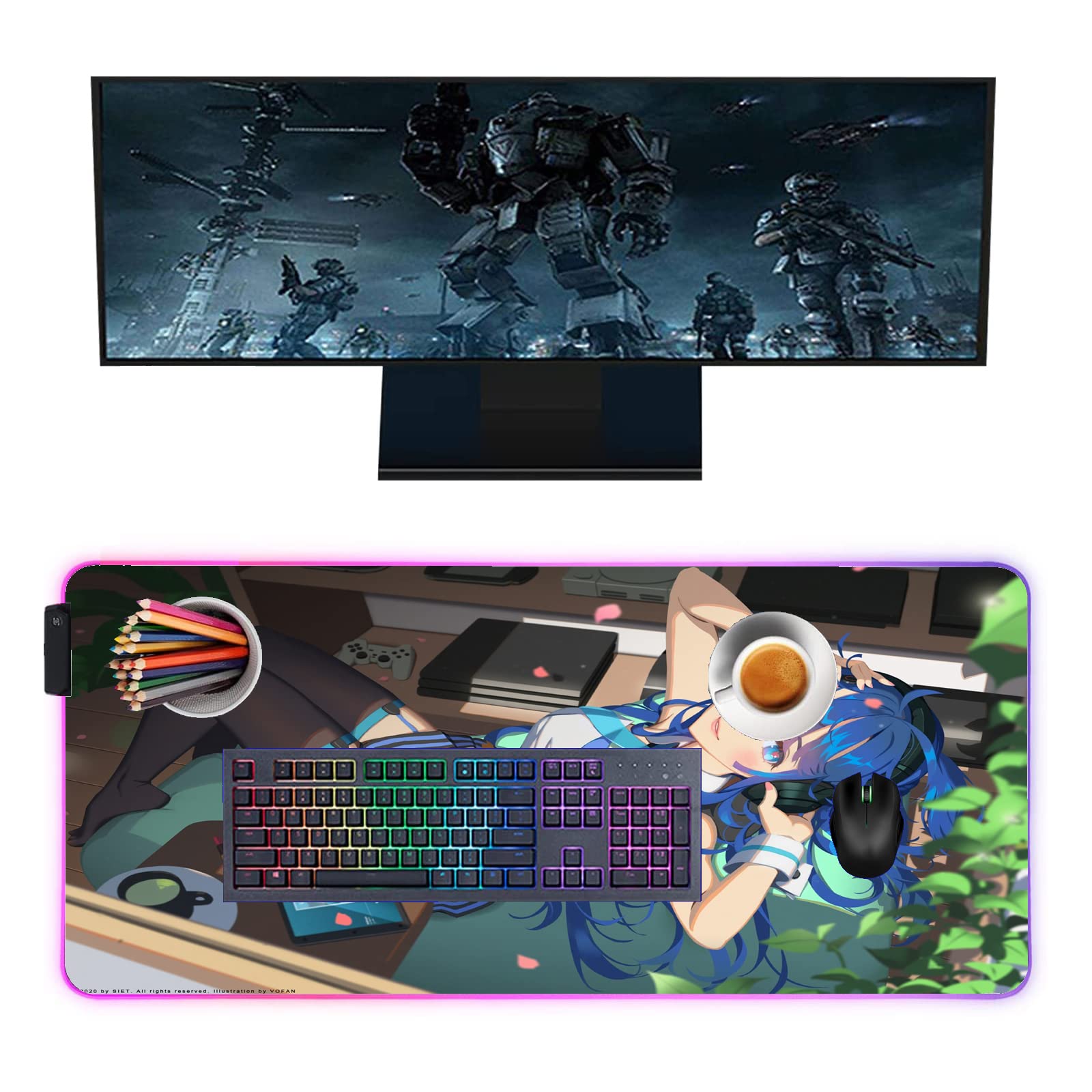 Anime Girl Gaming Mouse Pad - Large RGB Backlit XXL Desk Mat (39.37x19.68 inch) for PC, Keyboard & Notebook - Perfect for Gamers, Office & Home Workspace Setup