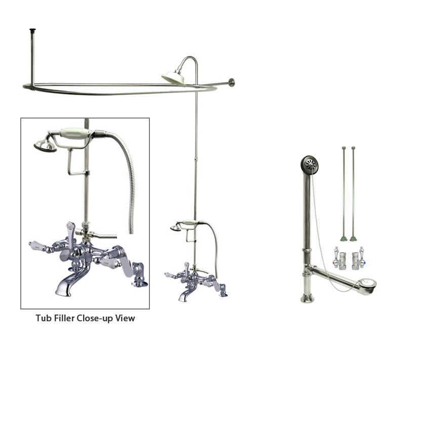 Vintage Chrome Clawfoot Tub Faucet Shower Kit with Enclosure & Adjustable Curtain Rod - 654T1CTS - Perfect for Bathroom Remodeling & Antique Style Home Decor