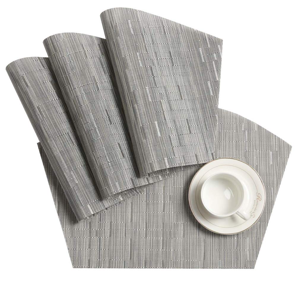 Premium Woven Vinyl Wedge Placemats Set - Heat Resistant & Easy Clean Round Dining Table Mats (1 Centerpiece + 6 Wedge Placemats, Silver) for Elegant Dinner Parties, Holiday Gatherings & Everyday Family Meals