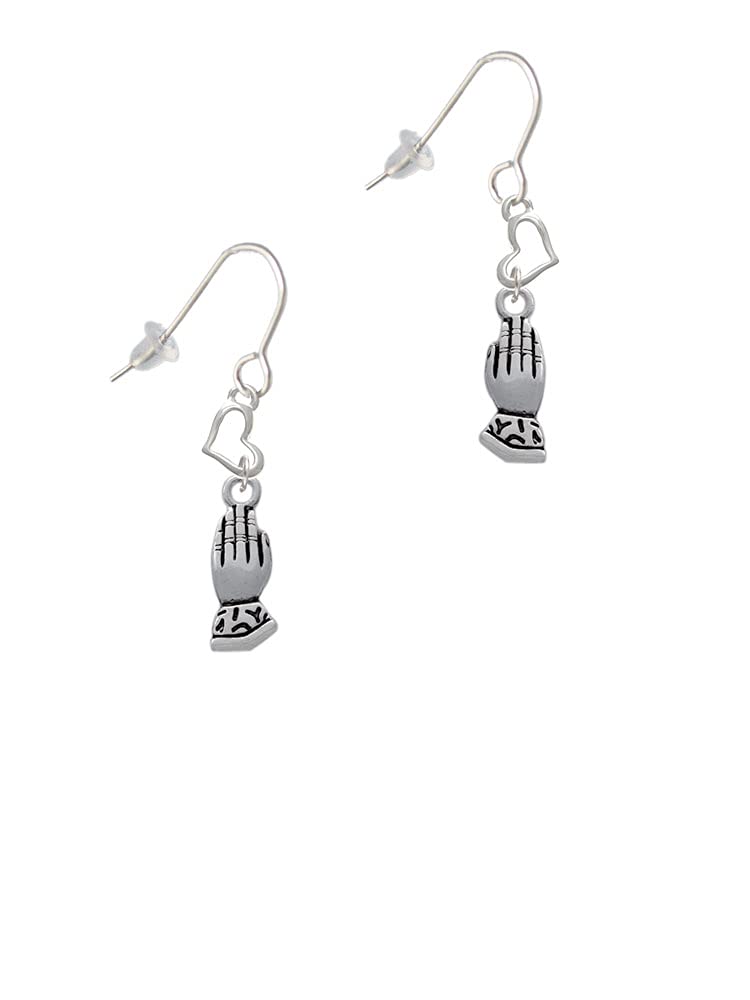 Praying Hands Heart Earrings - Silver French Hook for Daily Wear