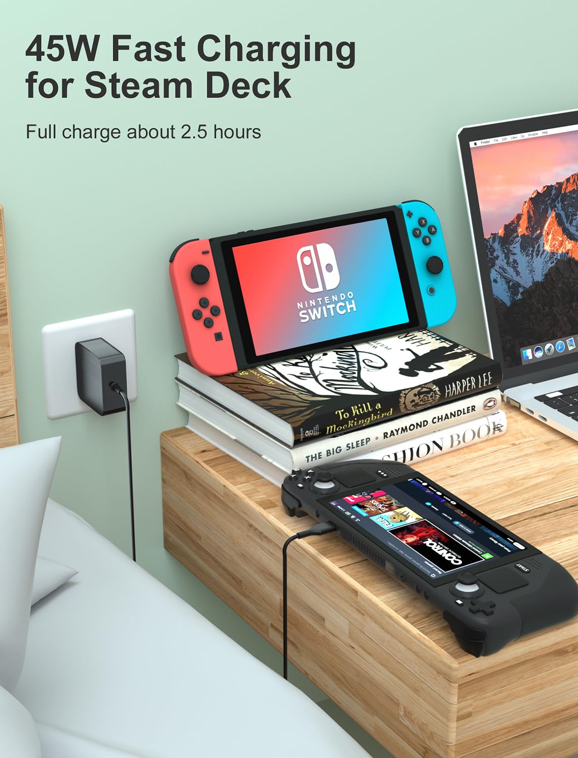 45W USB C Fast Charger with 6FT Cable - PD 3.0 Wall Adapter for Steam Deck, Nintendo Switch, Samsung Galaxy S23/S22 - Portable Gaming & Travel Charging Solution