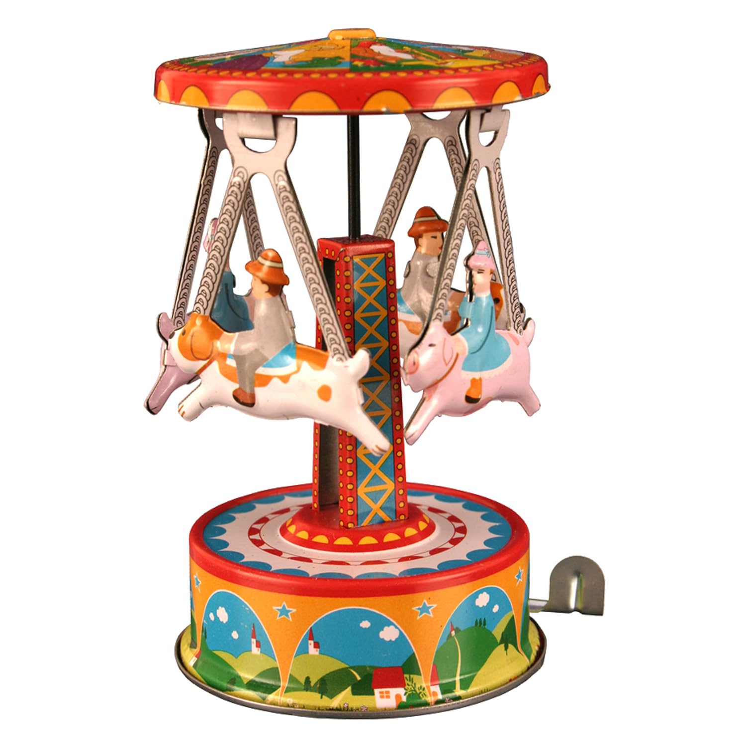 Alexander Taron Vintage Tin Toy - Wind-Up Dog and Carousel Set - Classic Collectible for Kids & Adults - Perfect for Home Decor, Gift Giving, and Nostalgic Playtime