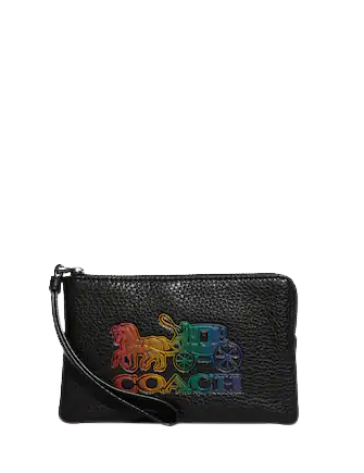 Coach Corner Zip Wristlet with Horse and Carriage Print - Stylish Leather Wristlet Wallet for Women | Perfect for Everyday Use, Travel & Night Out