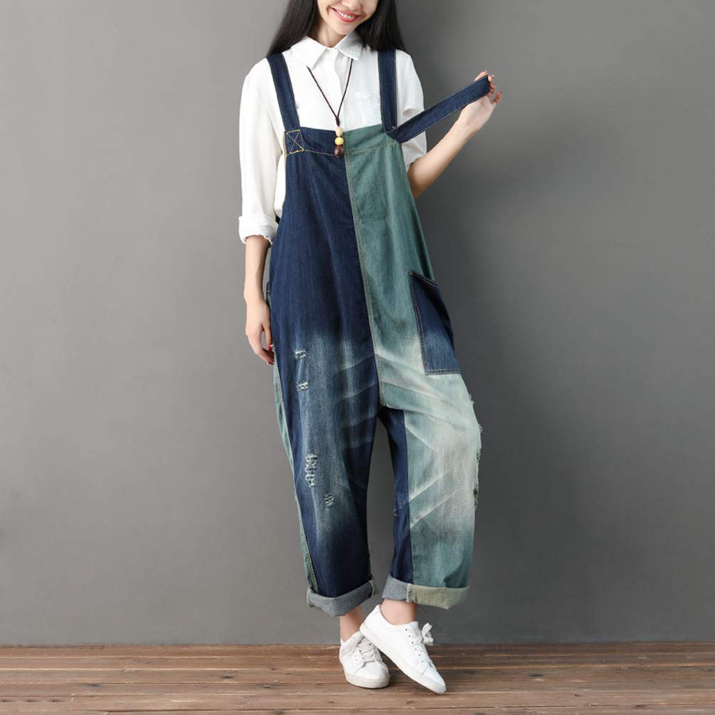 YuanDiann Women's Plus Size Denim Overalls - Baggy Wide Leg Jumpsuit with Loose Boyfriend Fit | Maternity & Casual Wear | Perfect for Everyday Outfits, Street Style & Pregnancy Comfort (Blue, Size 11)