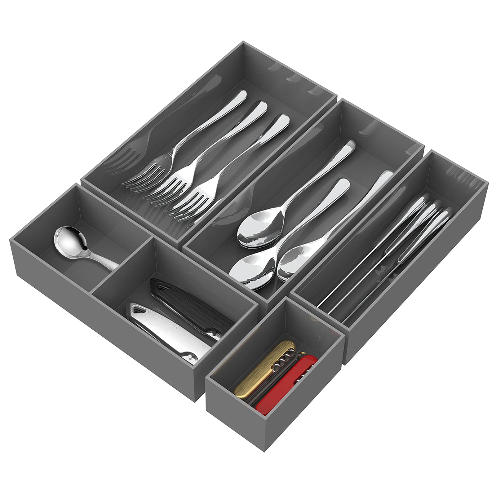 5-Piece Acrylic Drawer Organizer Set - Multi-Use Storage Bins & Dividers for Kitchen, Bathroom, Office, Makeup & Pantry Organization (Gray) - Perfect for Decluttering Drawers & Maximizing Storage Space