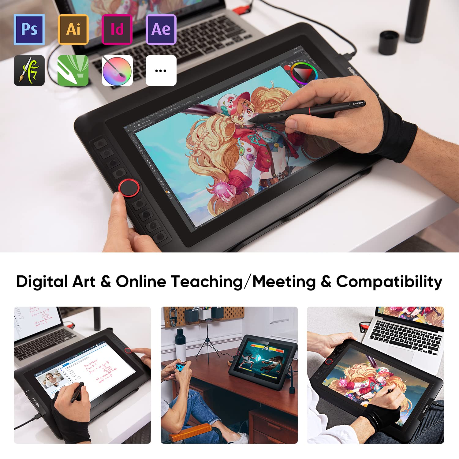 XPPen Artist13.3 Pro 13.3 Inch Screen Drawing Tablet with Adjustable Stand - 8192 Pressure Levels, 123% sRGB, 8 Shortcut Keys - Perfect for Digital Art, Animation & Graphic Design Professionals