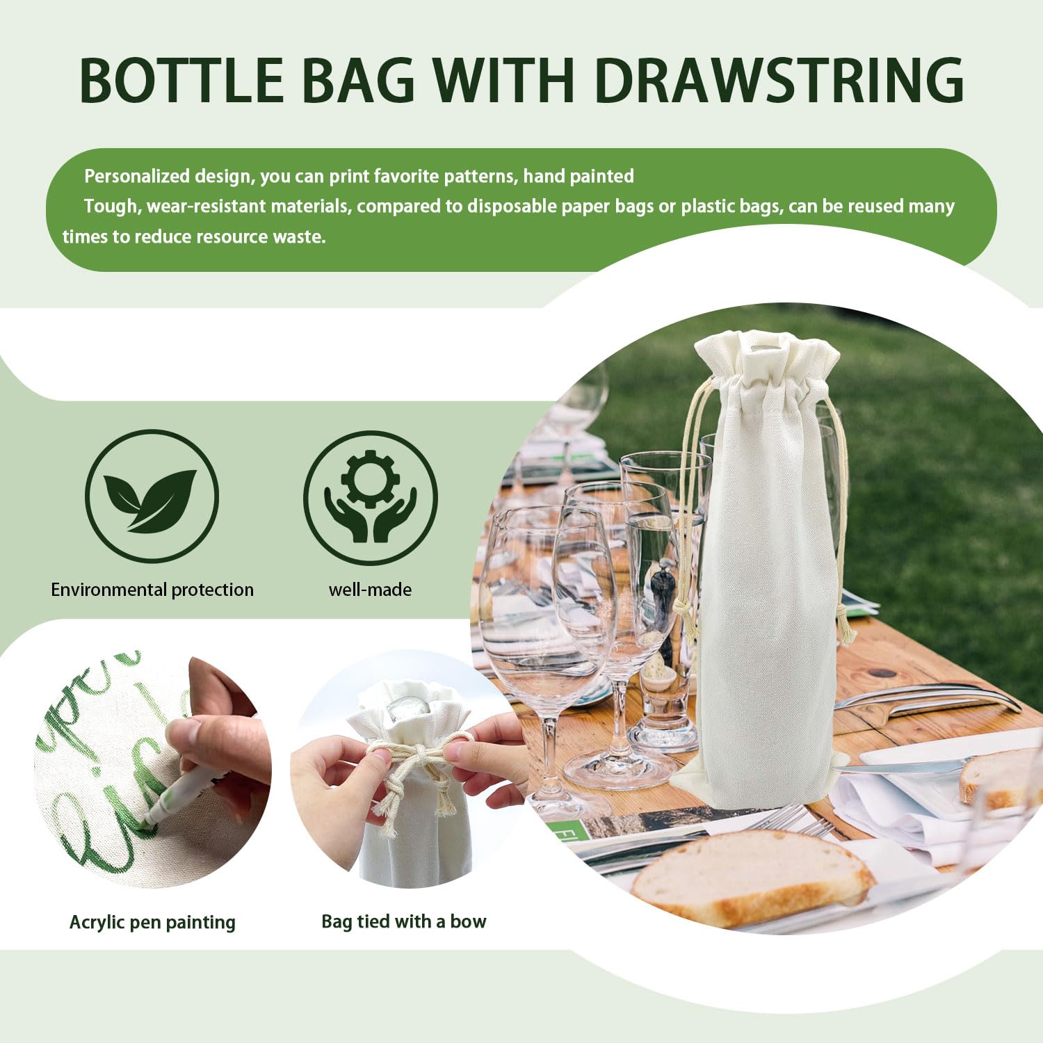 40 Pack Sublimation Wine Bottle Bags Bulk - Blank Canvas Drawstring Gift Bags for DIY Heat Transfer Vinyl - Perfect for Halloween, Christmas, Wedding Favors & Party Decorations