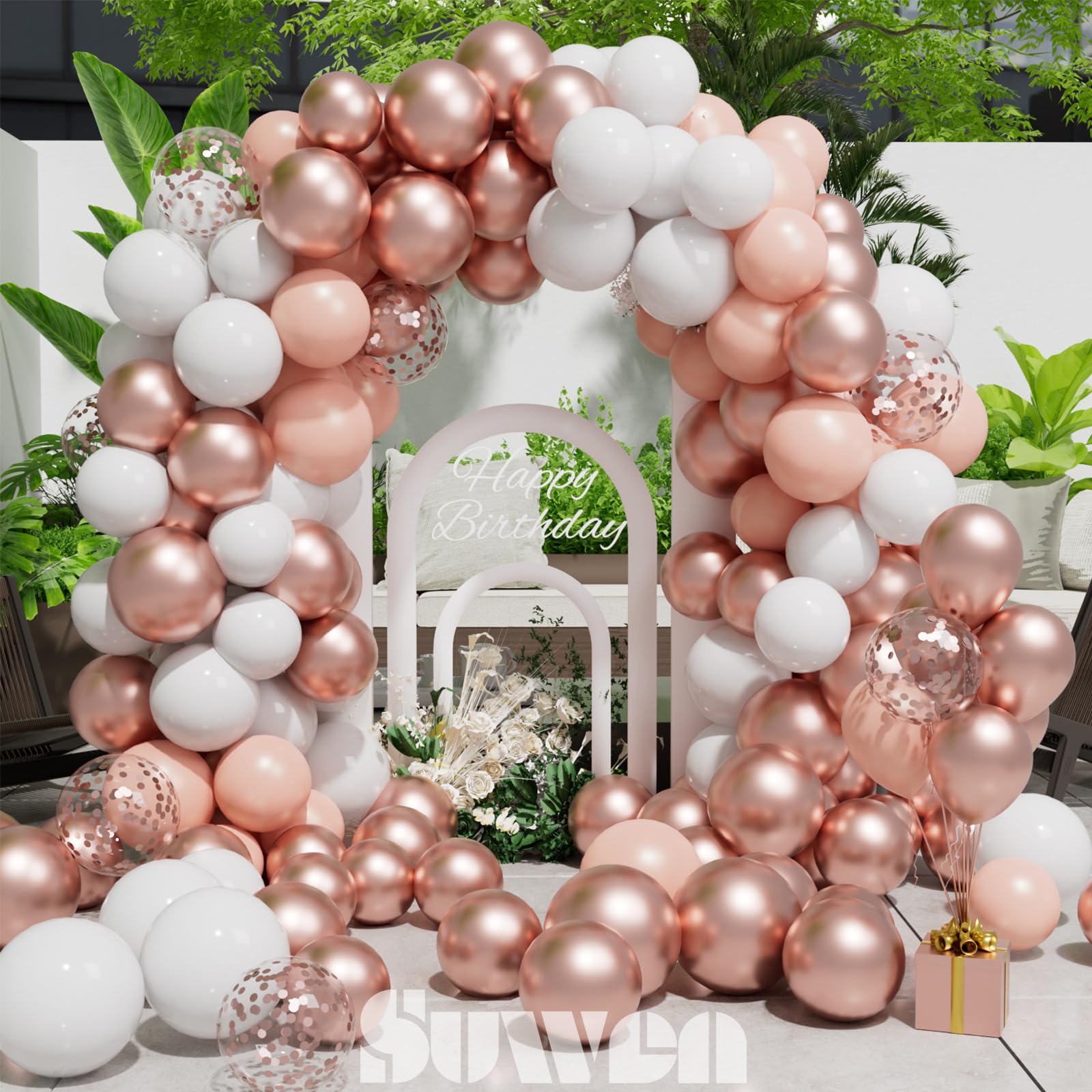 SUWEN 60PCS Metallic Rose Gold Confetti Balloons Set - Latex Helium Chrome Balloons for Birthday, Wedding, Bridal Shower, Anniversary Party Decorations - Perfect for Indoor & Outdoor Celebrations