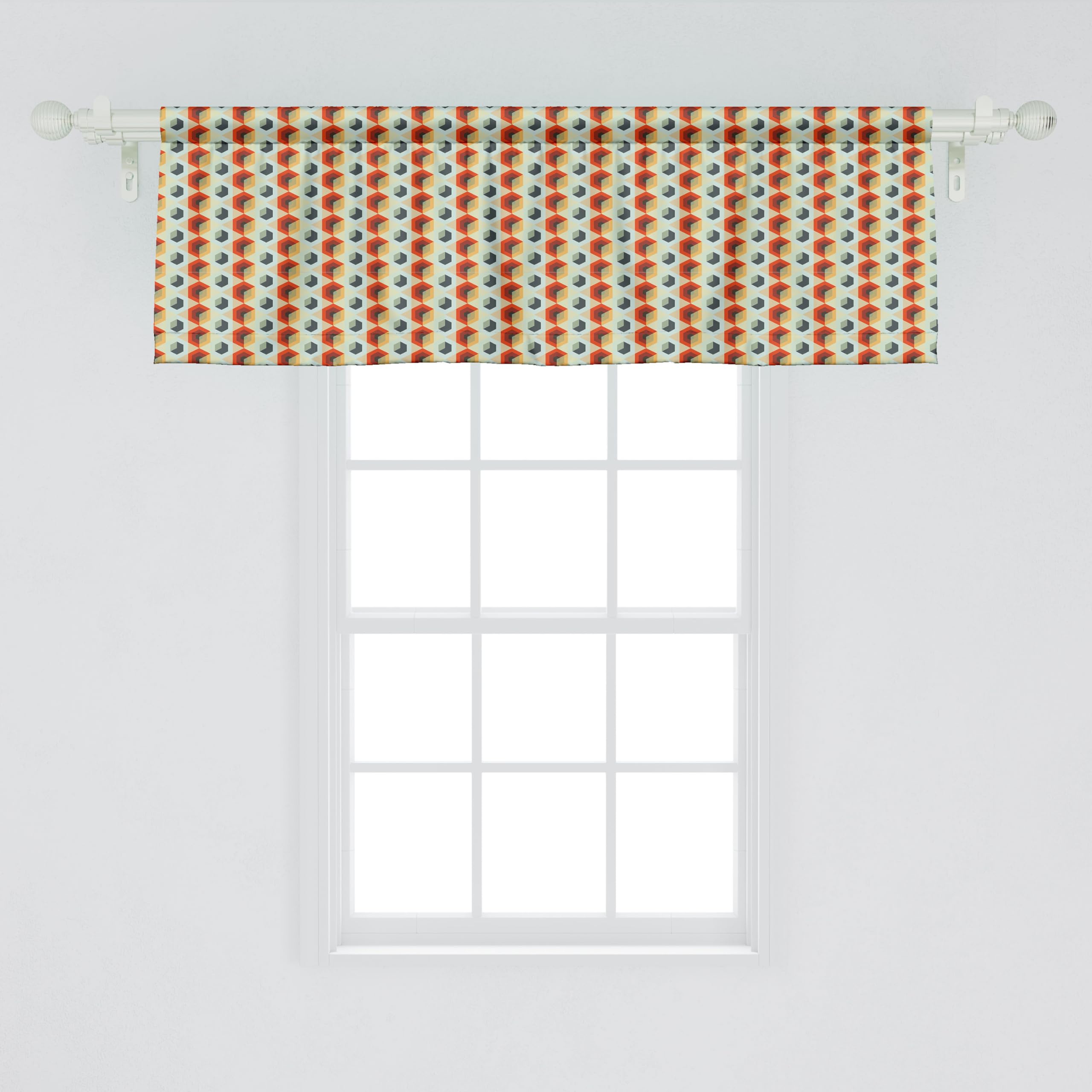 Ambesonne Geometric Window Valance - Modern Hexagon & Rhombus Pattern Curtain with Rod Pocket, 54x18 Inches, Orange & Dark Blue - Perfect for Kitchen & Bedroom Decor