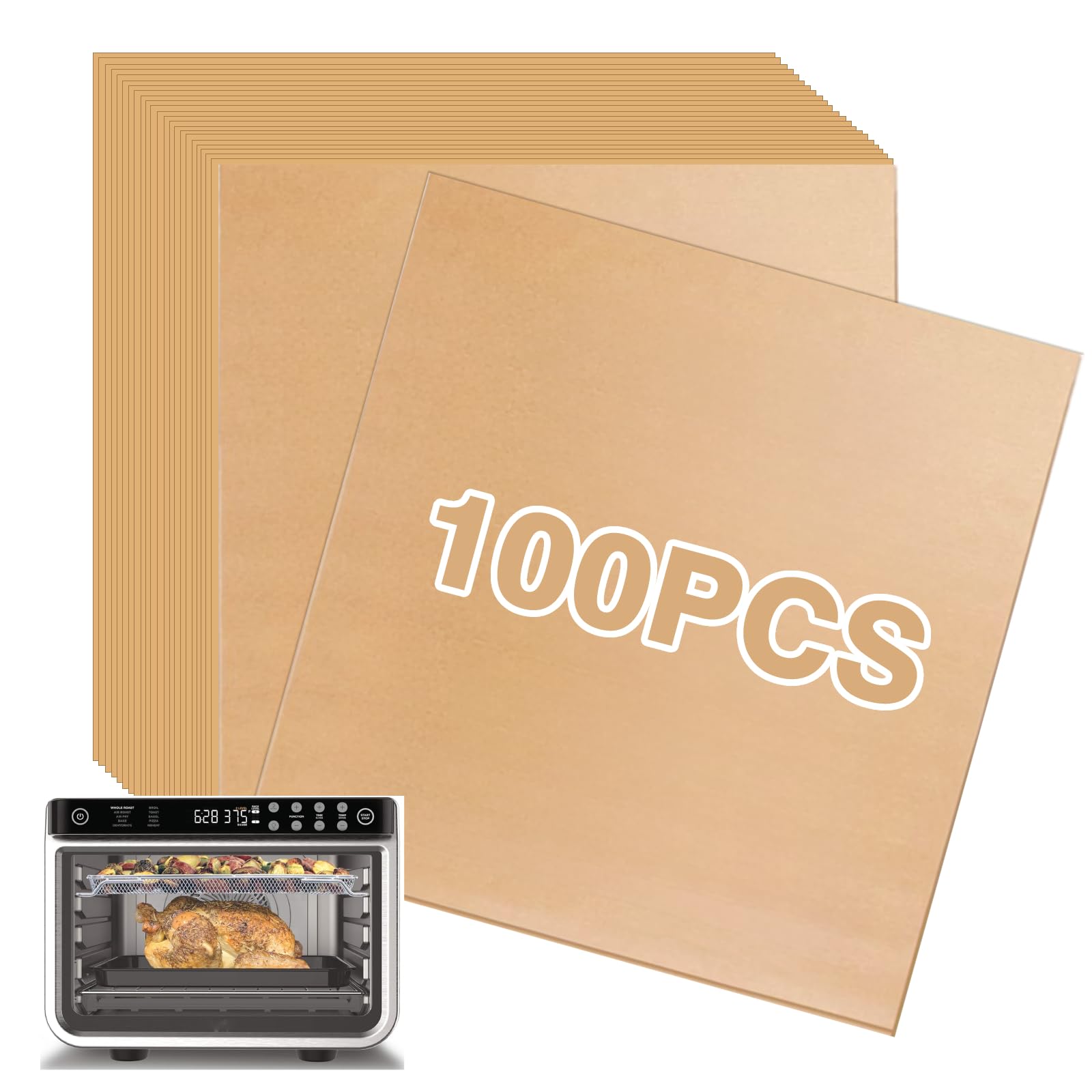 Non-Stick Air Fryer Parchment Paper Squares 100-Pack - Compatible with Ninja DT201 & DT251 Foodi 10-in-1 Smart XL Air Fry Oven - Perfect for Baking, Roasting & Air Frying - BPA-Free & Easy Cleanup
