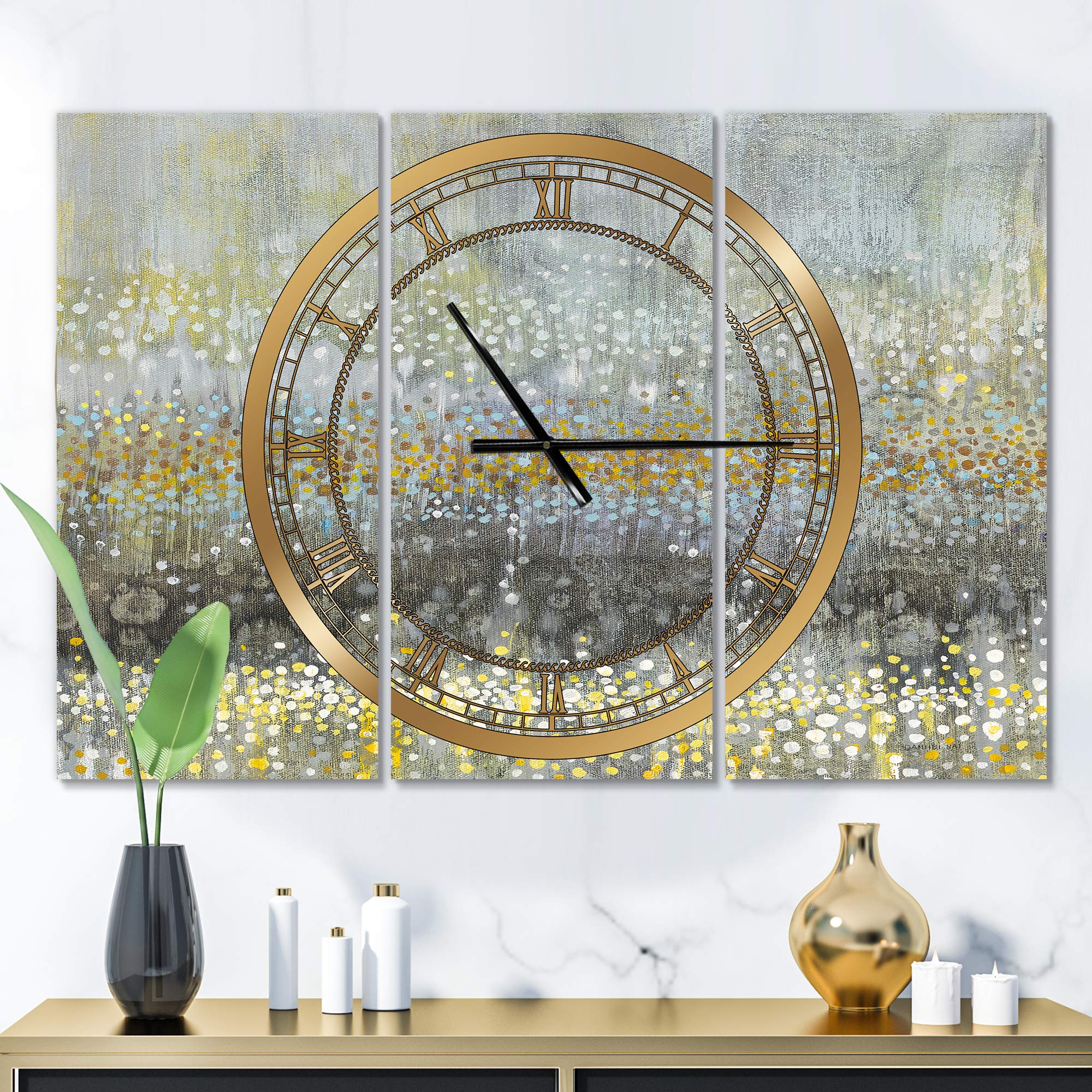 DesignQ 'Glam Rain Abstract III' Modern Wall Clock - Silent Non-Ticking Battery Operated Round Clock for Home, Bedroom, Bathroom, Office & Living Room Decor - Perfect for Contemporary Spaces, Gifts & Interior Design