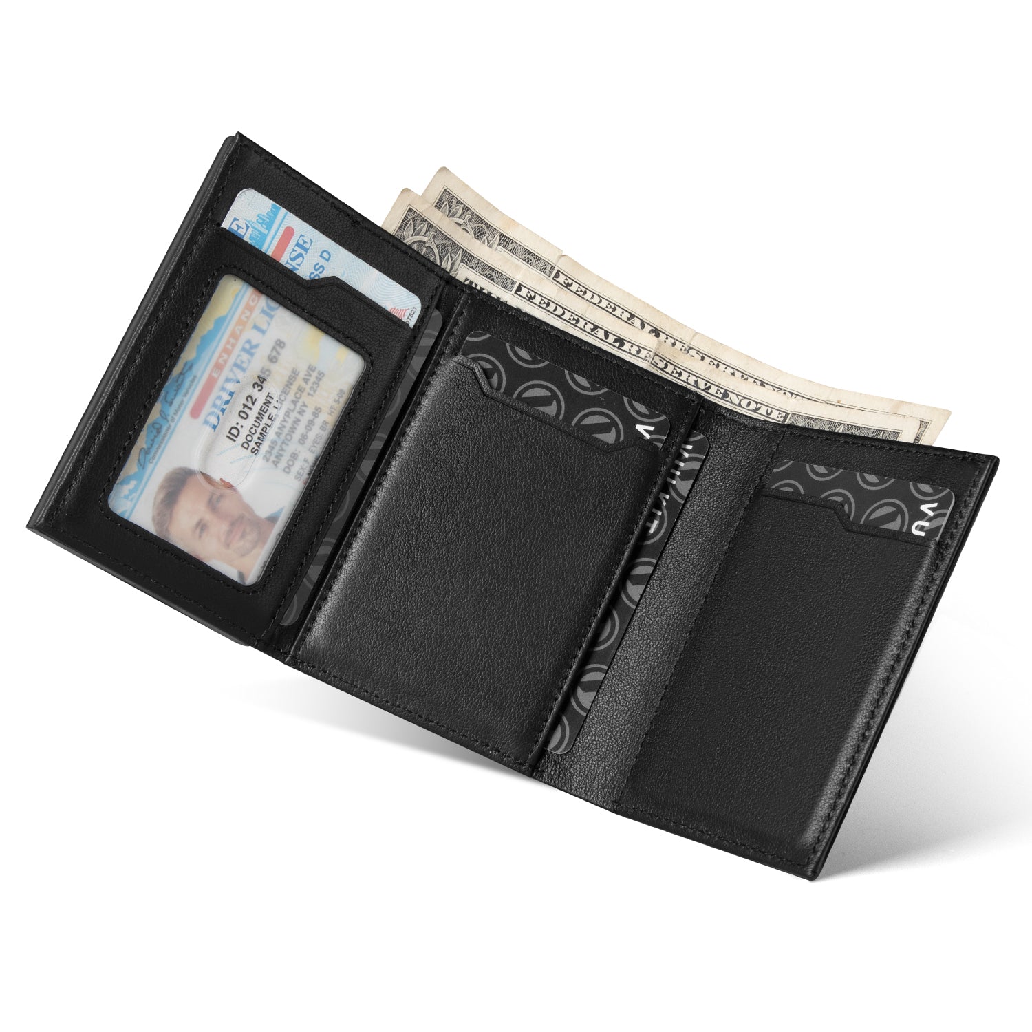 VC302P Genuine Leather Tri-Fold Wallet with Side Slider Mechanism, Back Zipper Slot & Magnetic Closure - Perfect for Men's Everyday Carry, Business & Travel