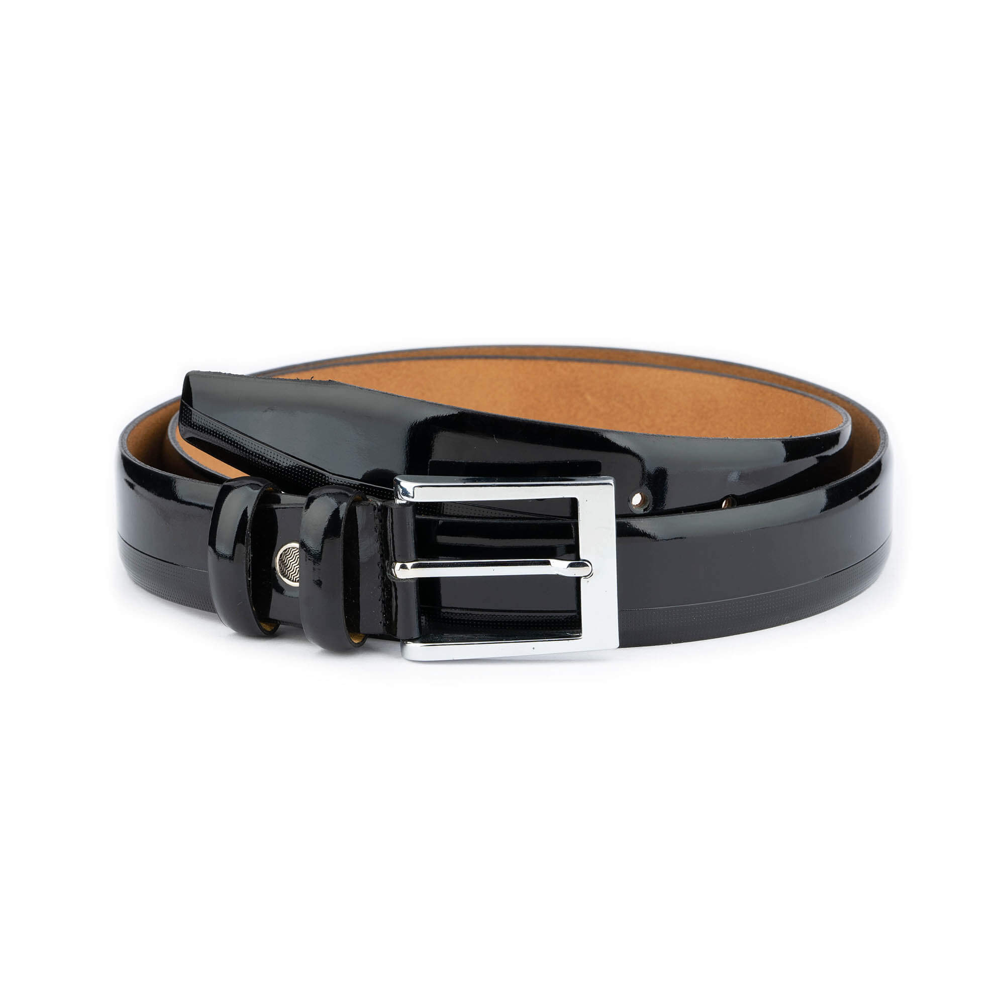 Premium Men's Black Patent Leather Belt with Dotted Line Design - 3.5 cm Width - Formal & Business Attire Accessory for Office, Weddings & Special Occasions