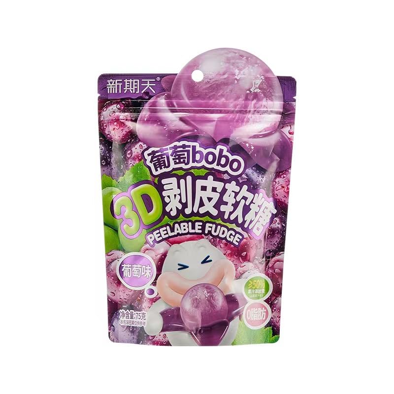 White Peach Peeling Fruit Fudge 75g/Bag - Grape Lychee Soft Candy Toffee with 50% Juice Content - Chewy Gummy Candy for Desserts & Snacks - Perfect Candy Gift for Parties & Holidays (1 Bag)