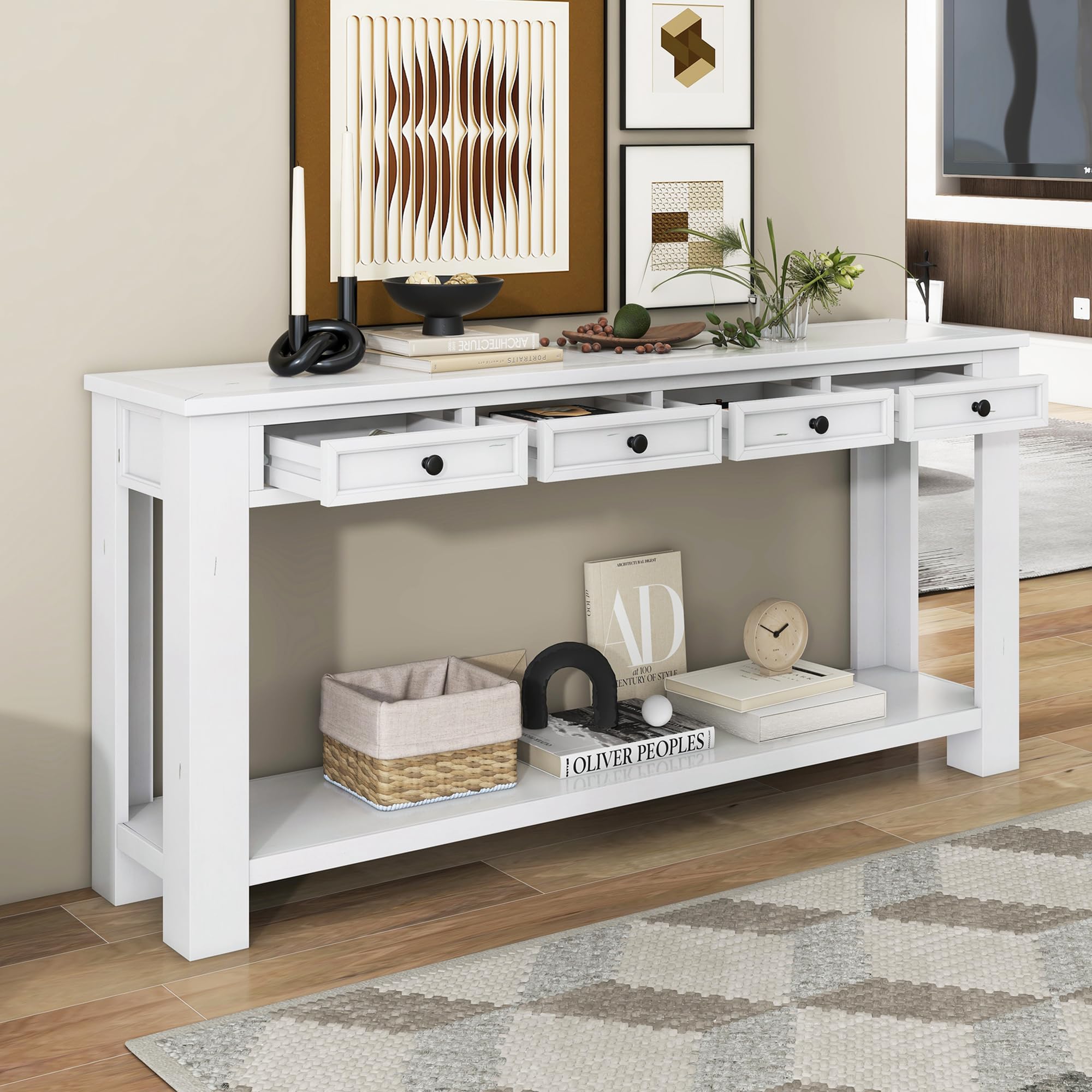 P PURLOVE Farmhouse Solid Wood Console Table with Drawer - 48
