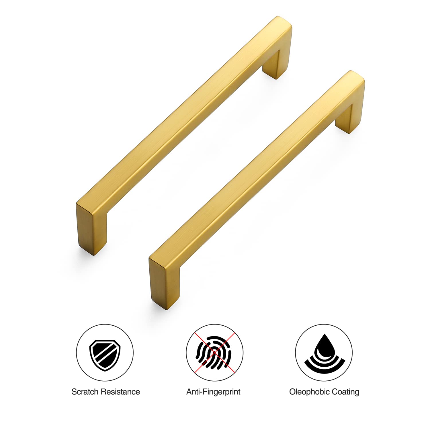 Ravinte 5 Pack 5 Inch Solid Square Bar Drawer Pulls - Brushed Brass Cabinet Handles for Kitchen & Bathroom - Modern Hardware for Drawers, Cabinets & Furniture (Center to Center Mounting)