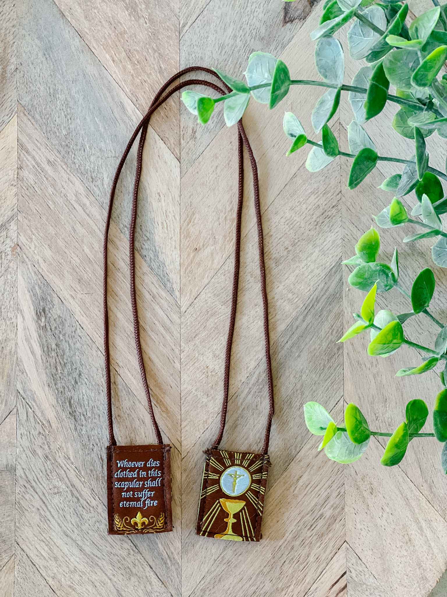 Kids Brown Scapular with Gold Trim - Religious First Communion Gift for Children - Perfect for Church, Prayer & Special Occasions