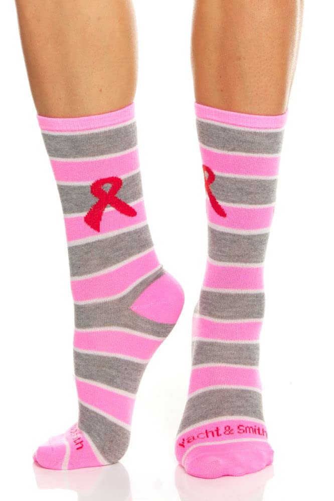 Yacht & Smith 60 Pairs Pink Ribbon Breast Cancer Awareness Socks for Women - Ankle & Crew Socks (Assorted Crew B) - Comfortable Support Socks for Cancer Survivors, Fundraisers & Awareness Events