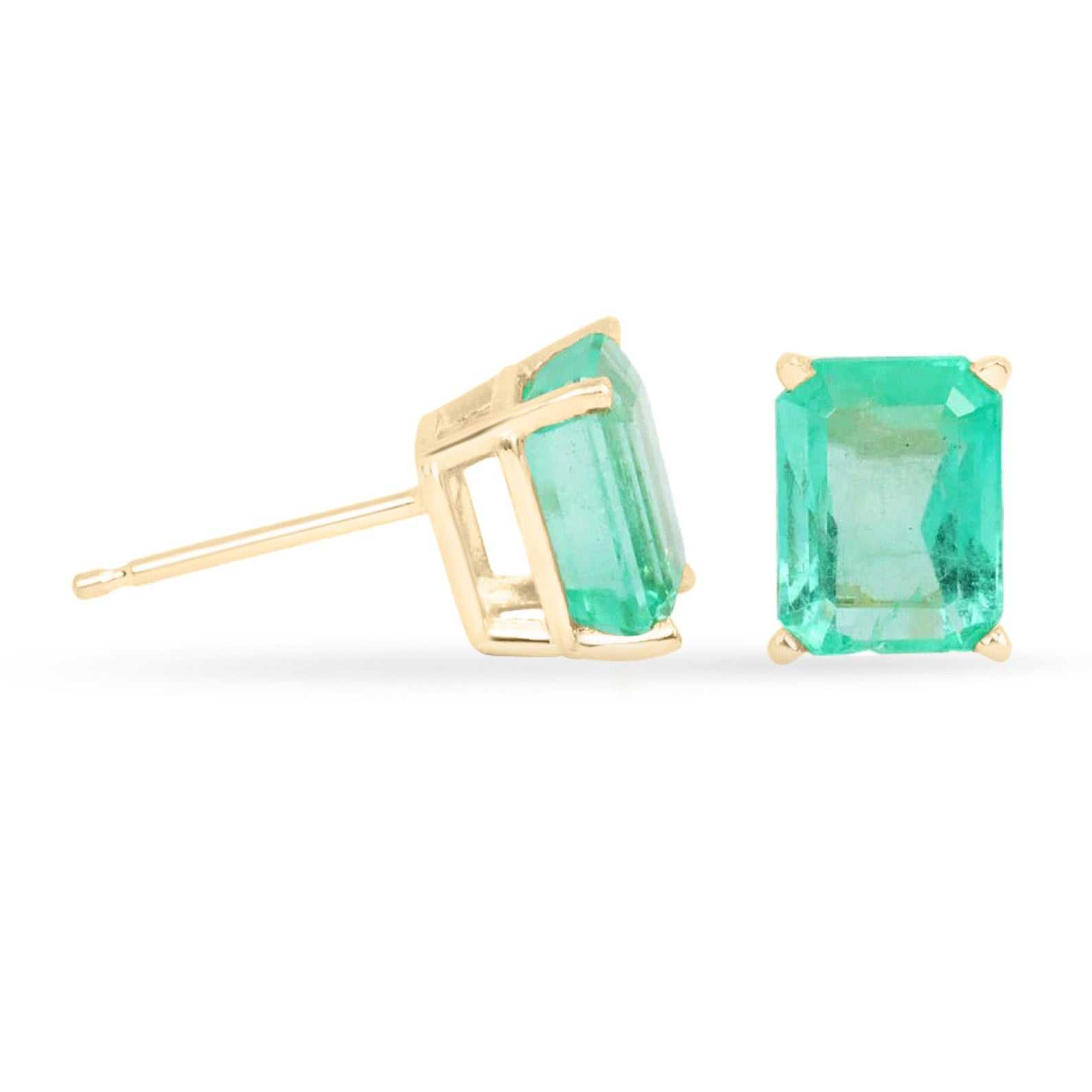 2.05 Carat Total Weight (TCW) Bright Rich Green Emerald Cut Stud Earrings in 14K Gold – Perfect for Weddings, Parties & Special Occasions